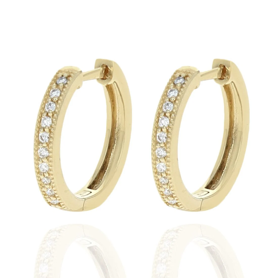 18K Yellow Gold Diamond Hoop Earrings
