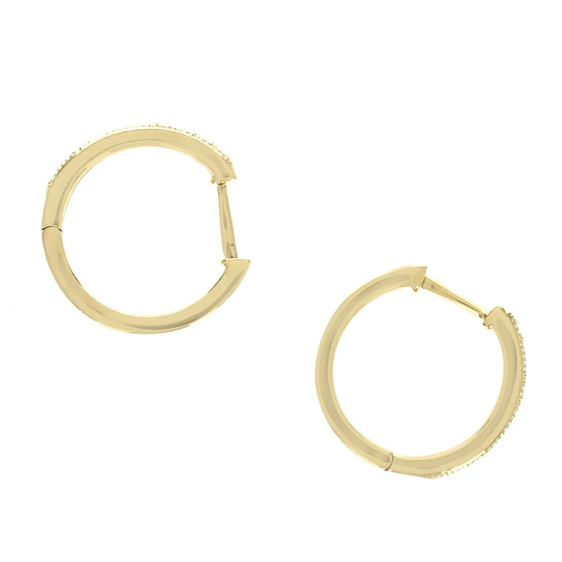 18K Yellow Gold Diamond Hoop Earrings - Image 2