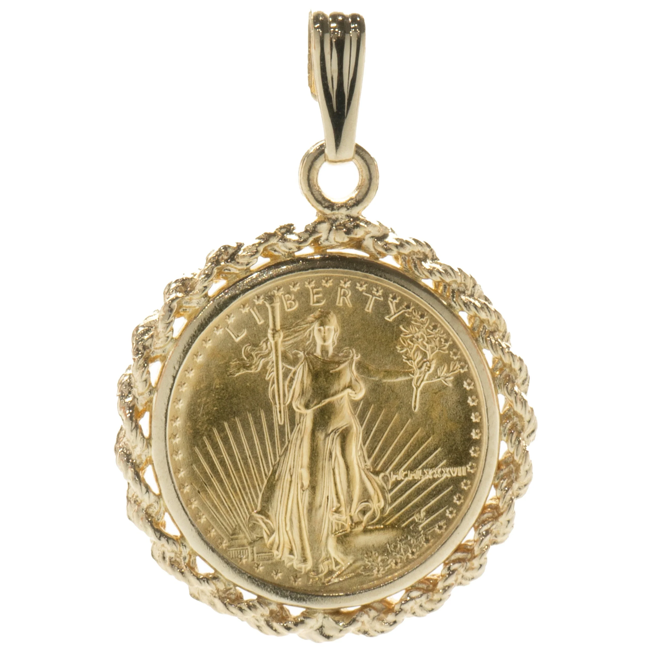 1 / 10th Liberty Coin in 14 Karat Yellow Gold Bezel
