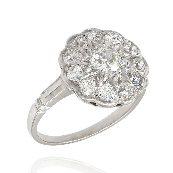 1.32ctw European Cut Diamond Cluster Ring in Platinum