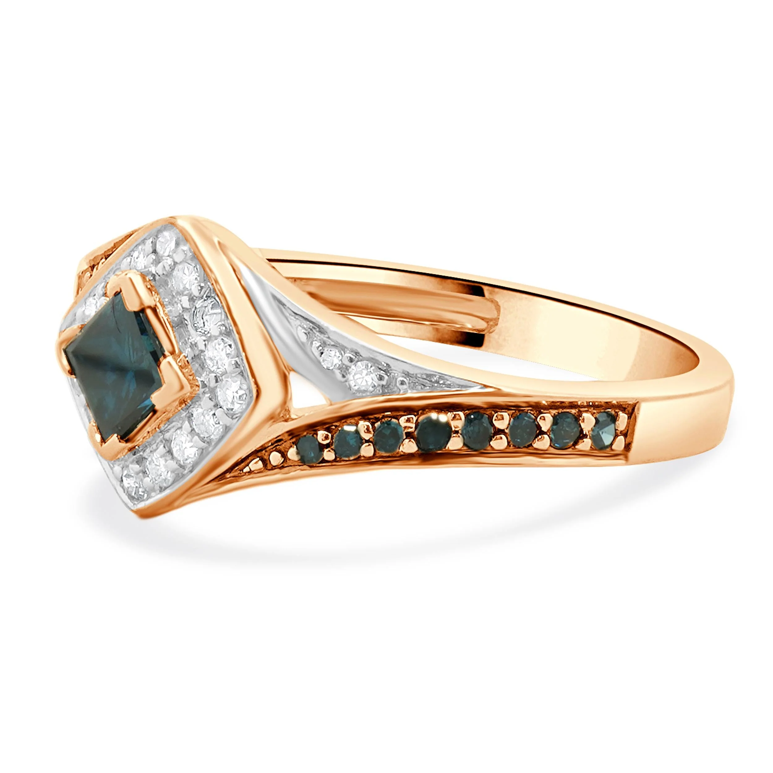 10 Karat Rose Gold Irradiated Blue and White Diamond Ring - Image 2