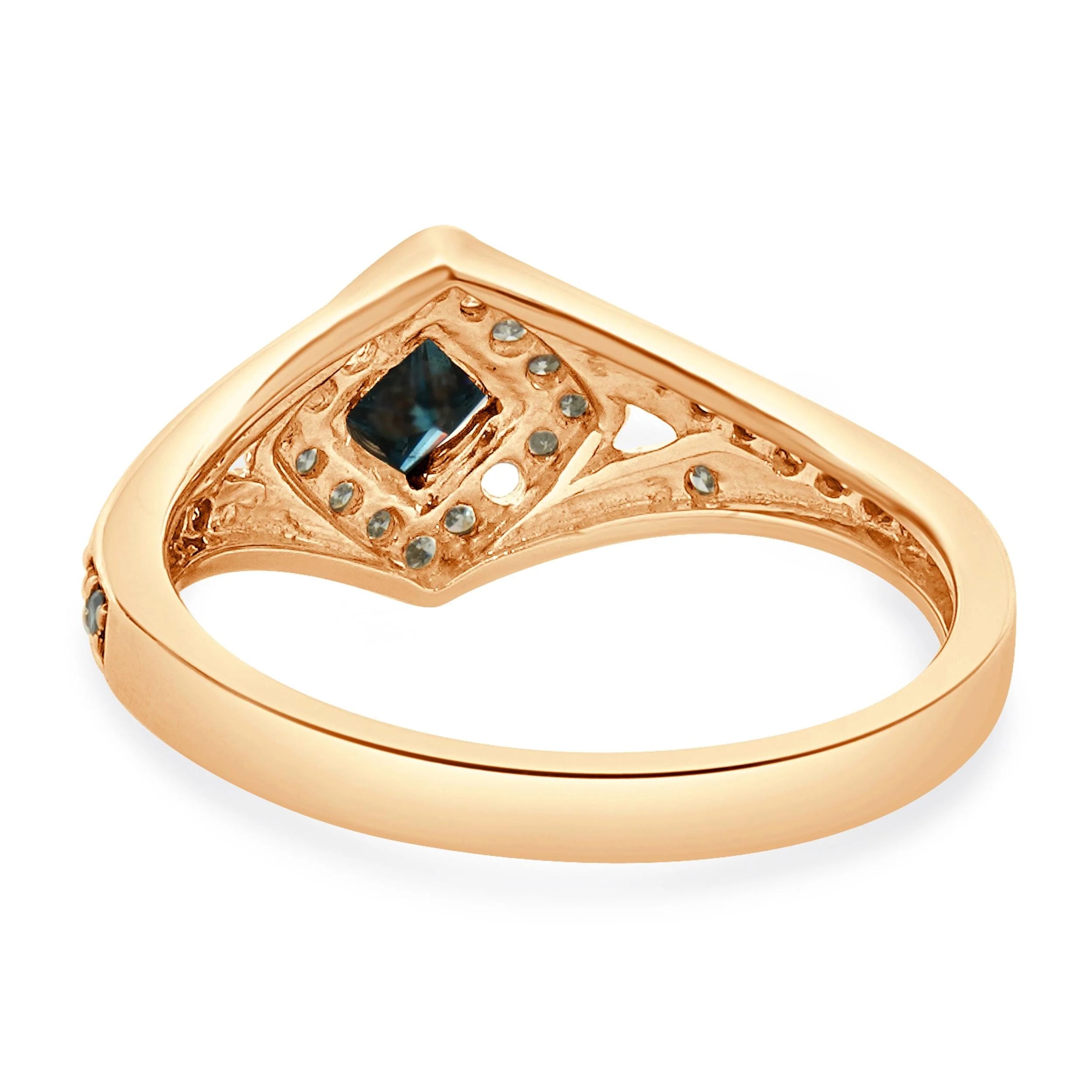 10 Karat Rose Gold Irradiated Blue and White Diamond Ring - Image 4