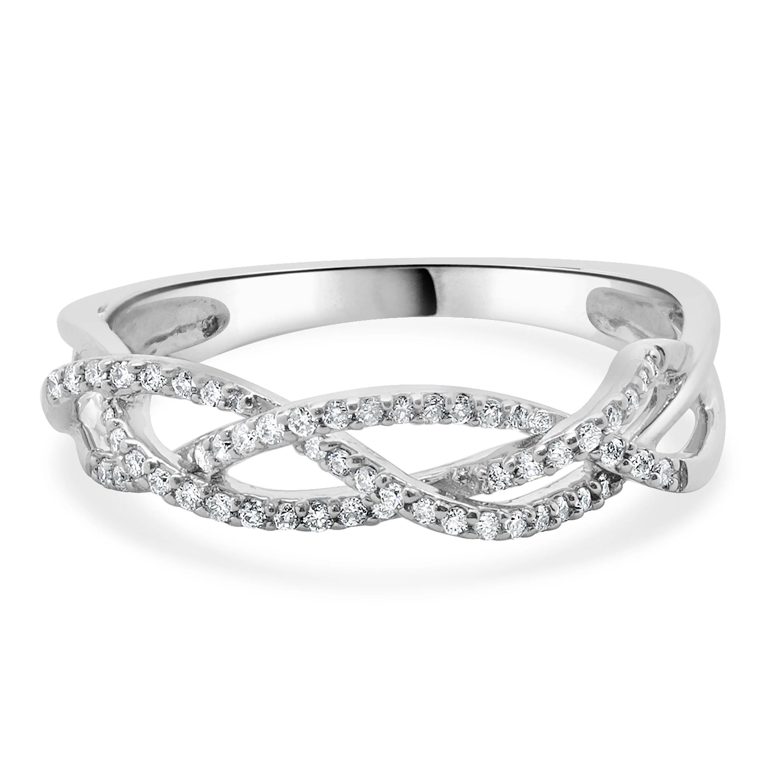 10 Karat White Gold Diamond Braided Band