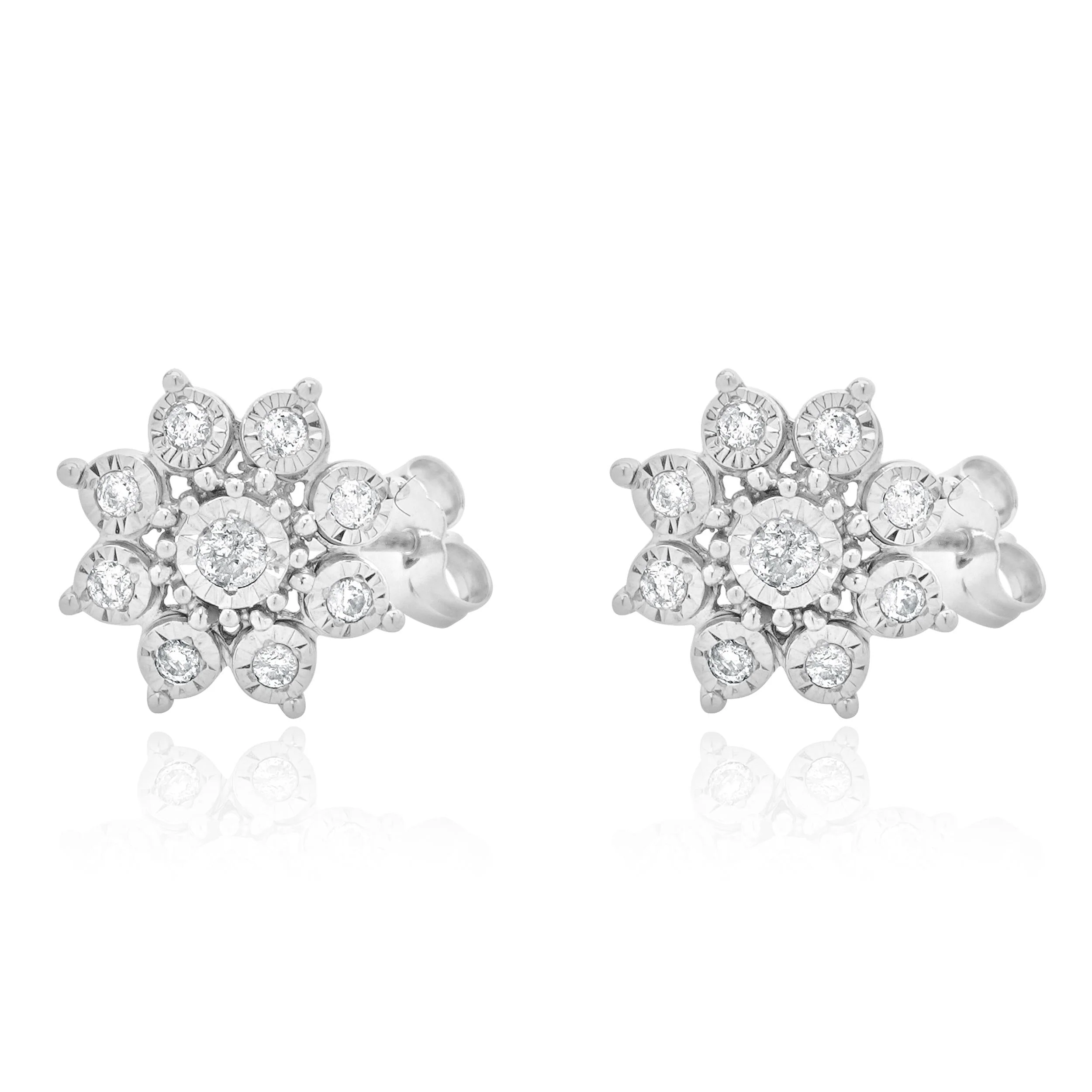 10 Karat White Gold Diamond Cluster Stud Earrings