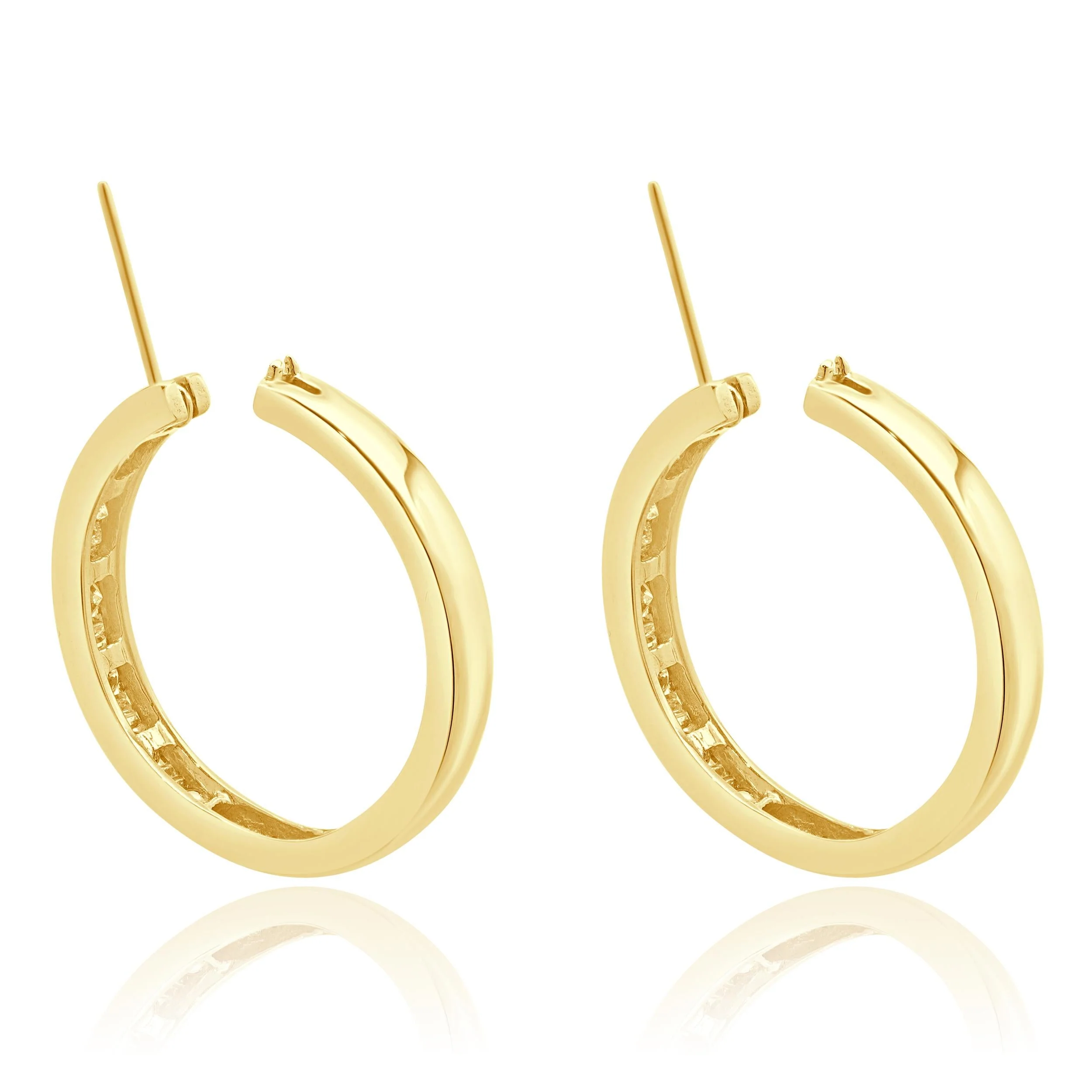 10 Karat Yellow Gold Channel Set Diamond Hoop Earrings - Image 3