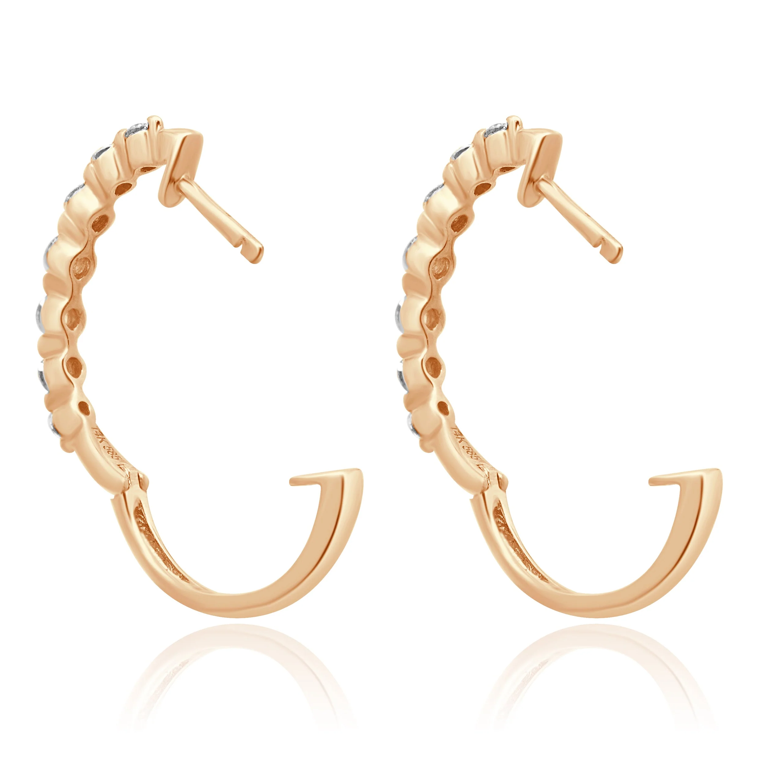14 Karat Rose Gold and Shared Prong Set Round Diamond Hoop Earrings 20mm - Image 4