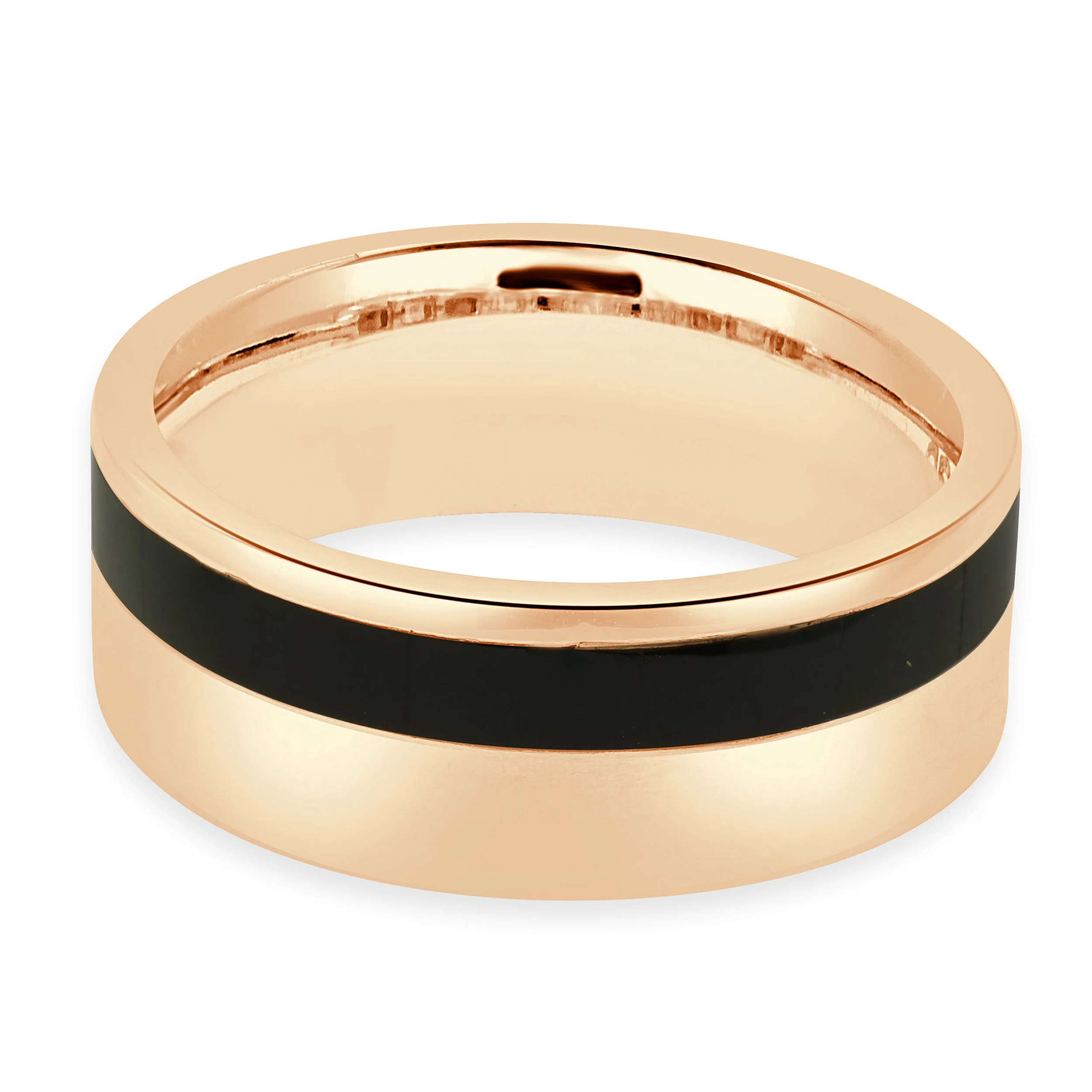 14 Karat Rose Gold Mens Ring w/ Black Onyx Inlay - Image 2