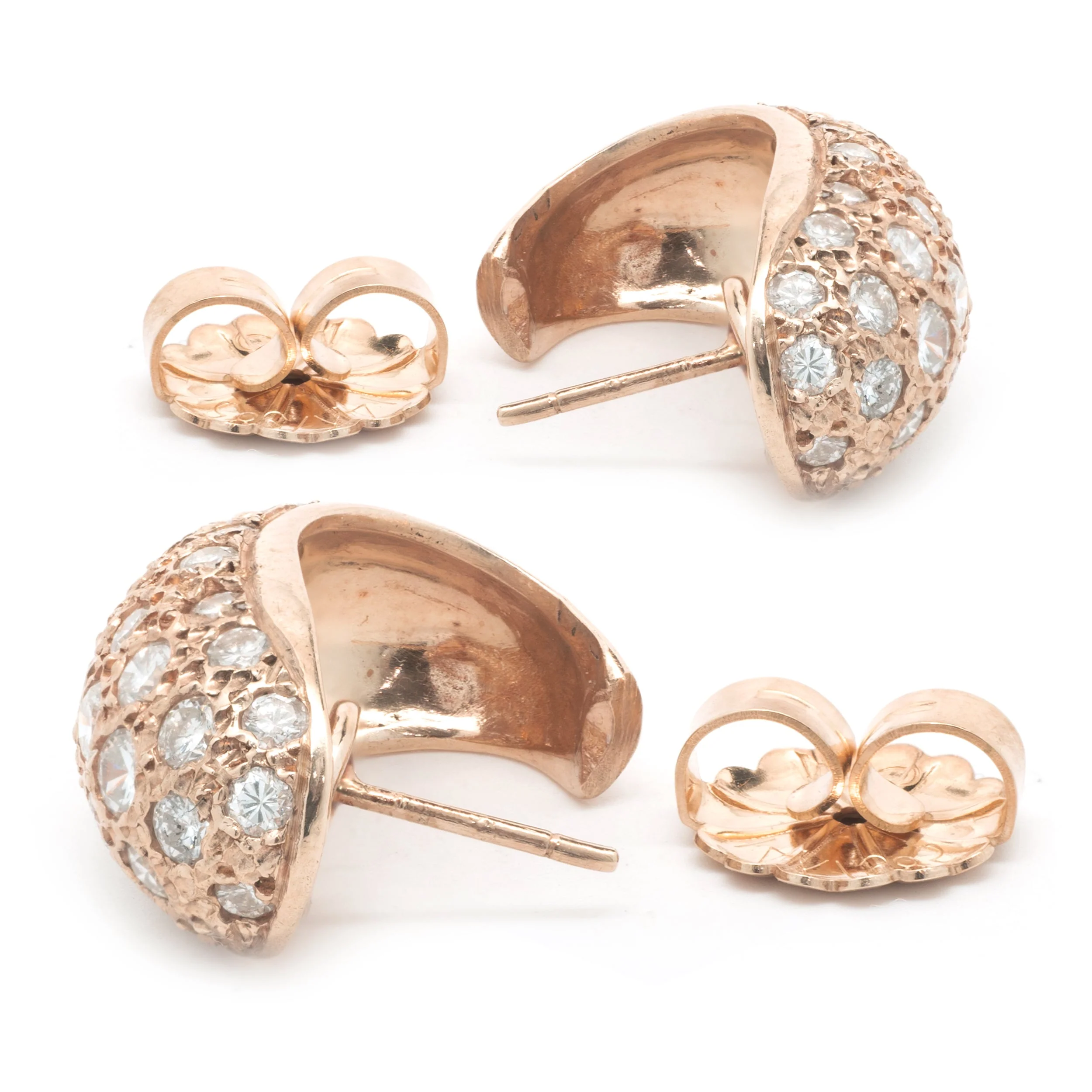 14 Karat Rose Gold Pave Diamond J Hook Earrings - Image 3