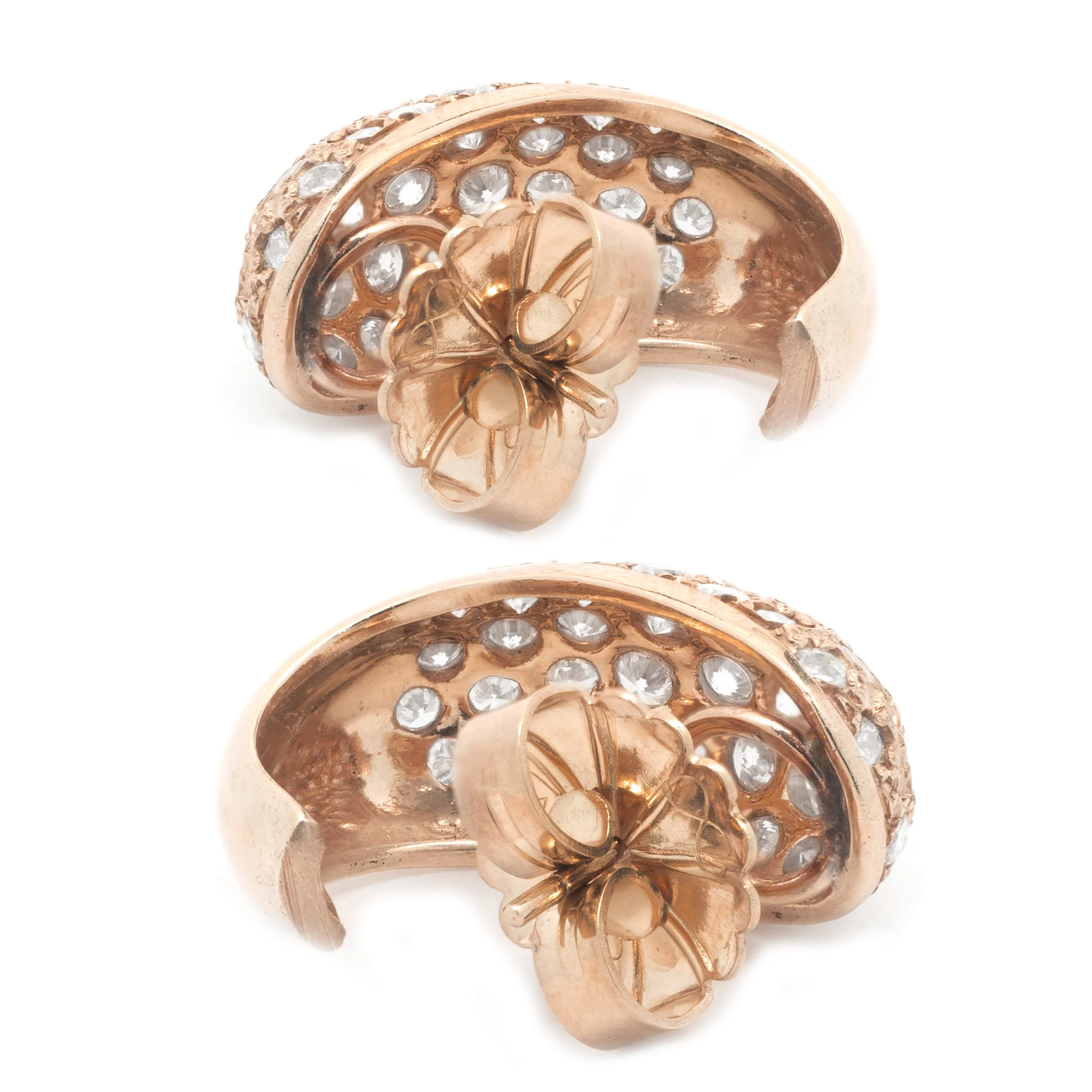 14 Karat Rose Gold Pave Diamond J Hook Earrings - Image 4