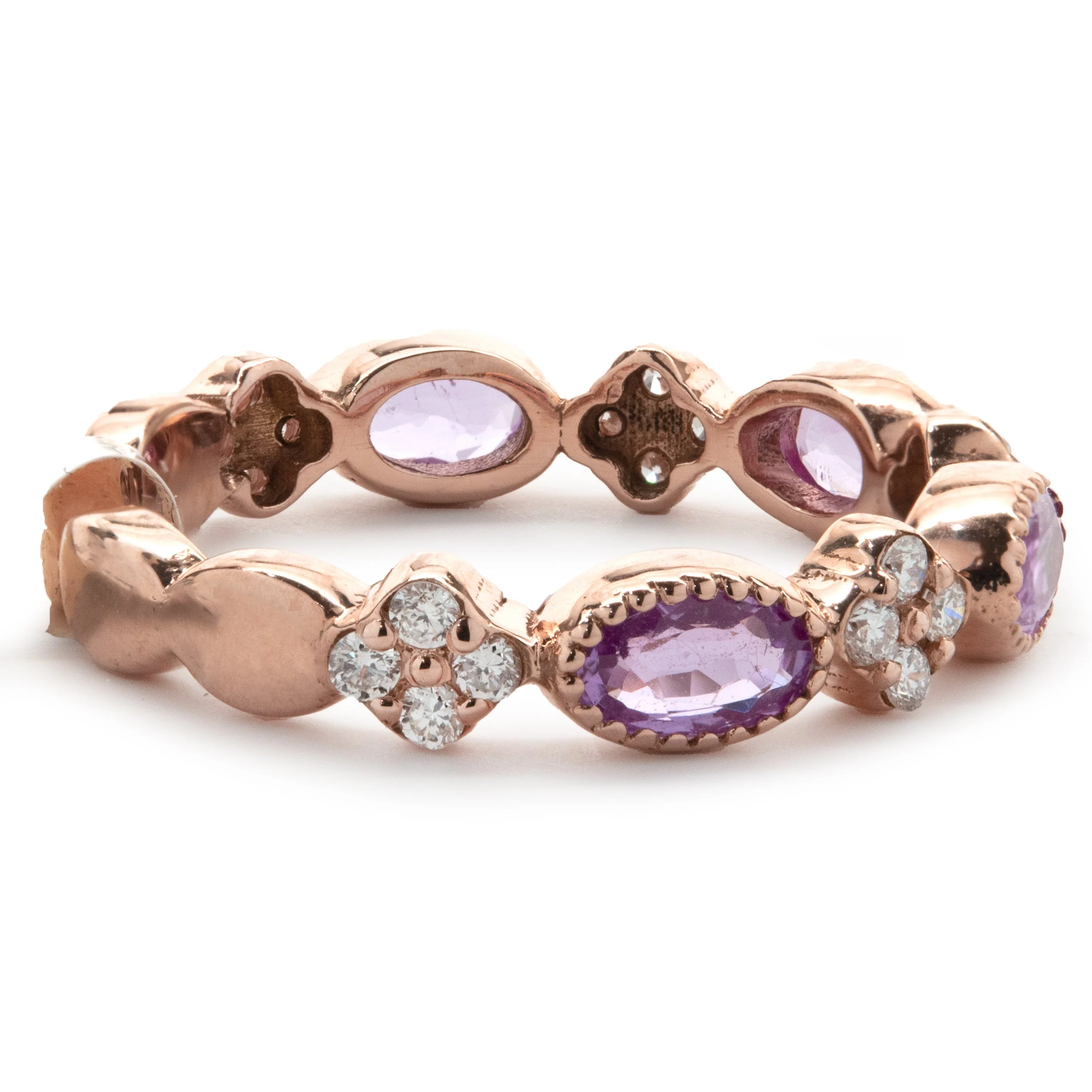 14 Karat Rose Gold Pink Sapphire and Diamond Star Band - Image 2