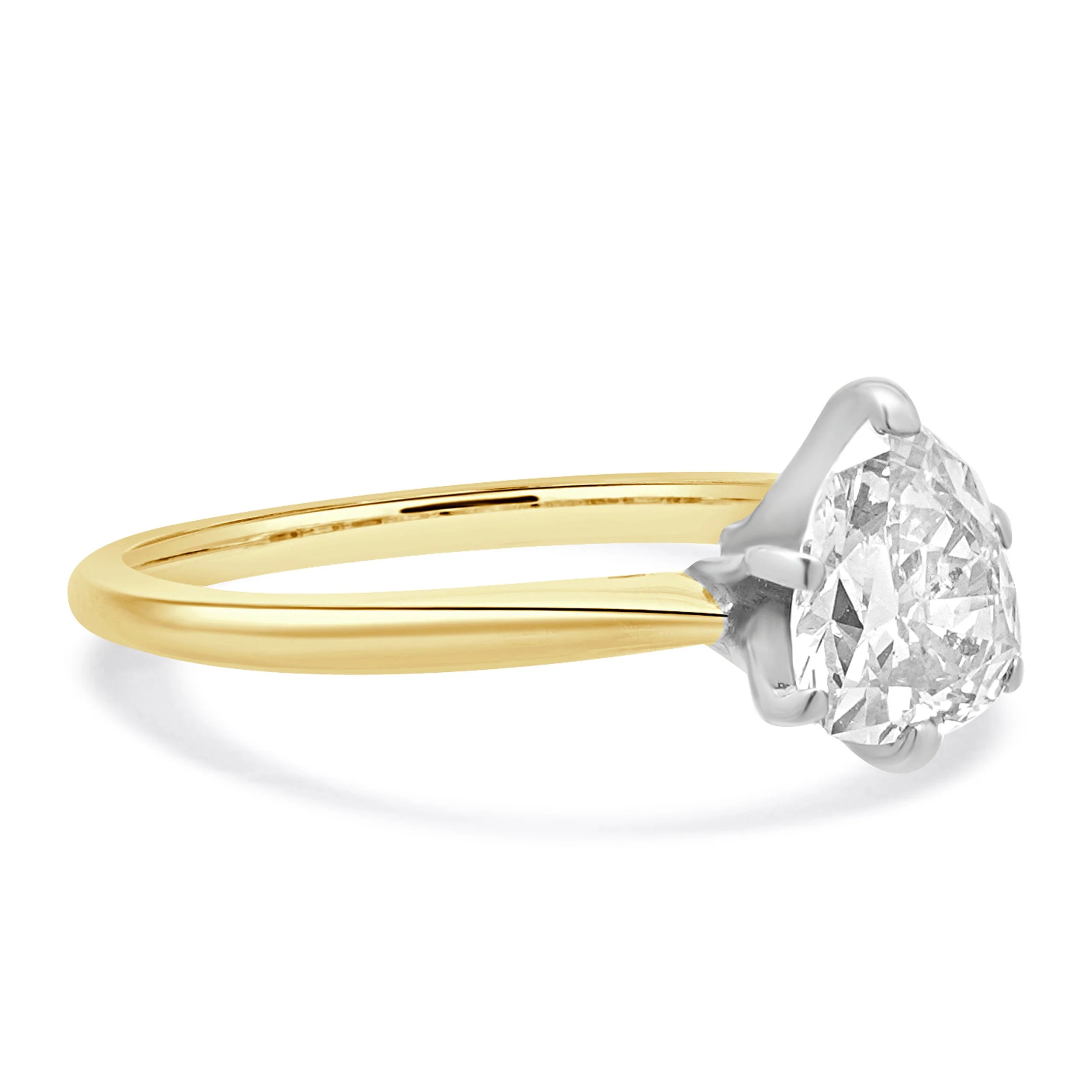 14 Karat Two Tone Pear Shaped Diamond Solitaire Ring - Image 4