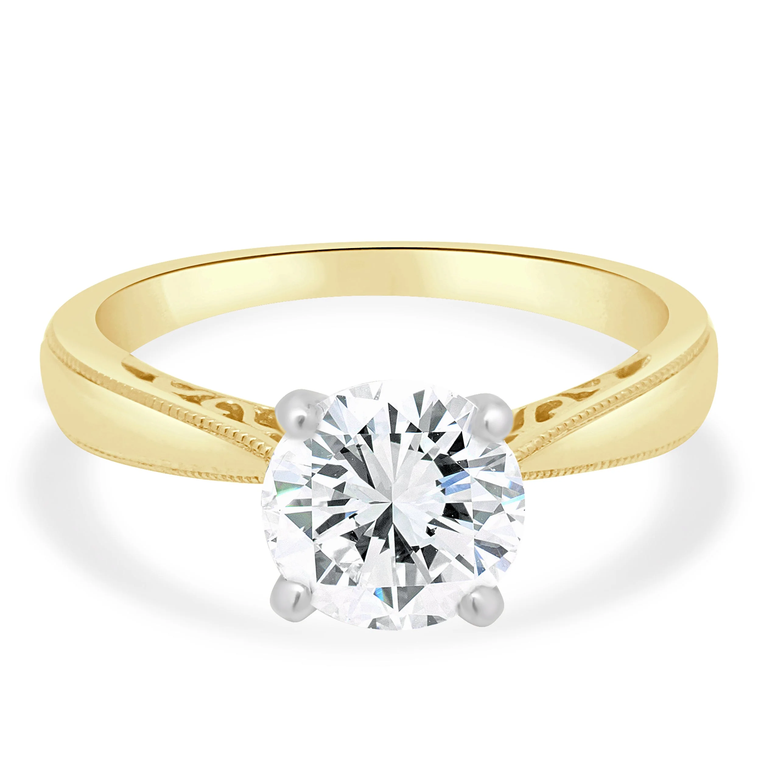 14 Karat Two-Tone Yellow & White Gold GIA Certified Round Brilliant Cut Diamond Solitaire Engagement Ring