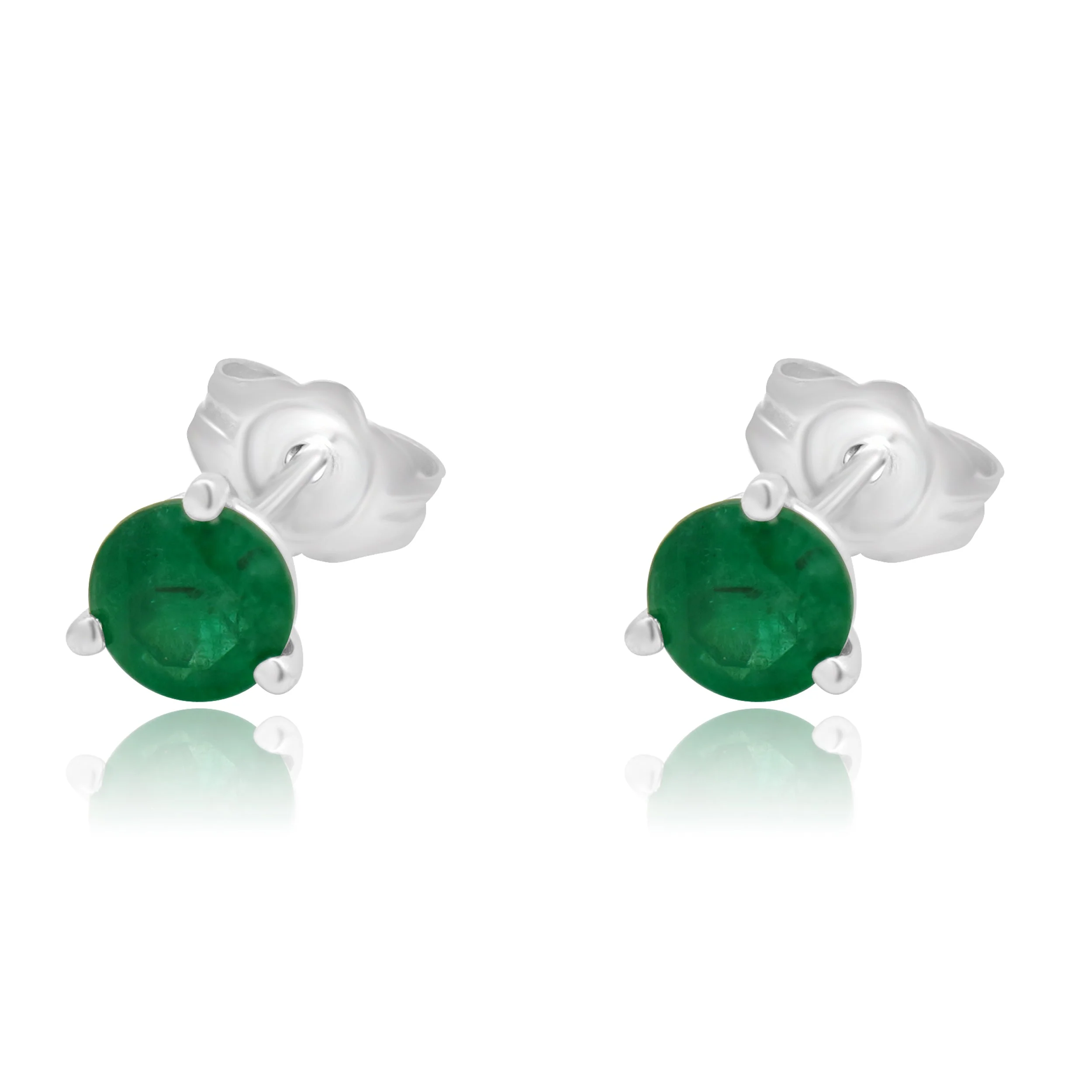 14 Karat White Gold 3-Prong Set Round Emerald Cut Martini Stud Earrings