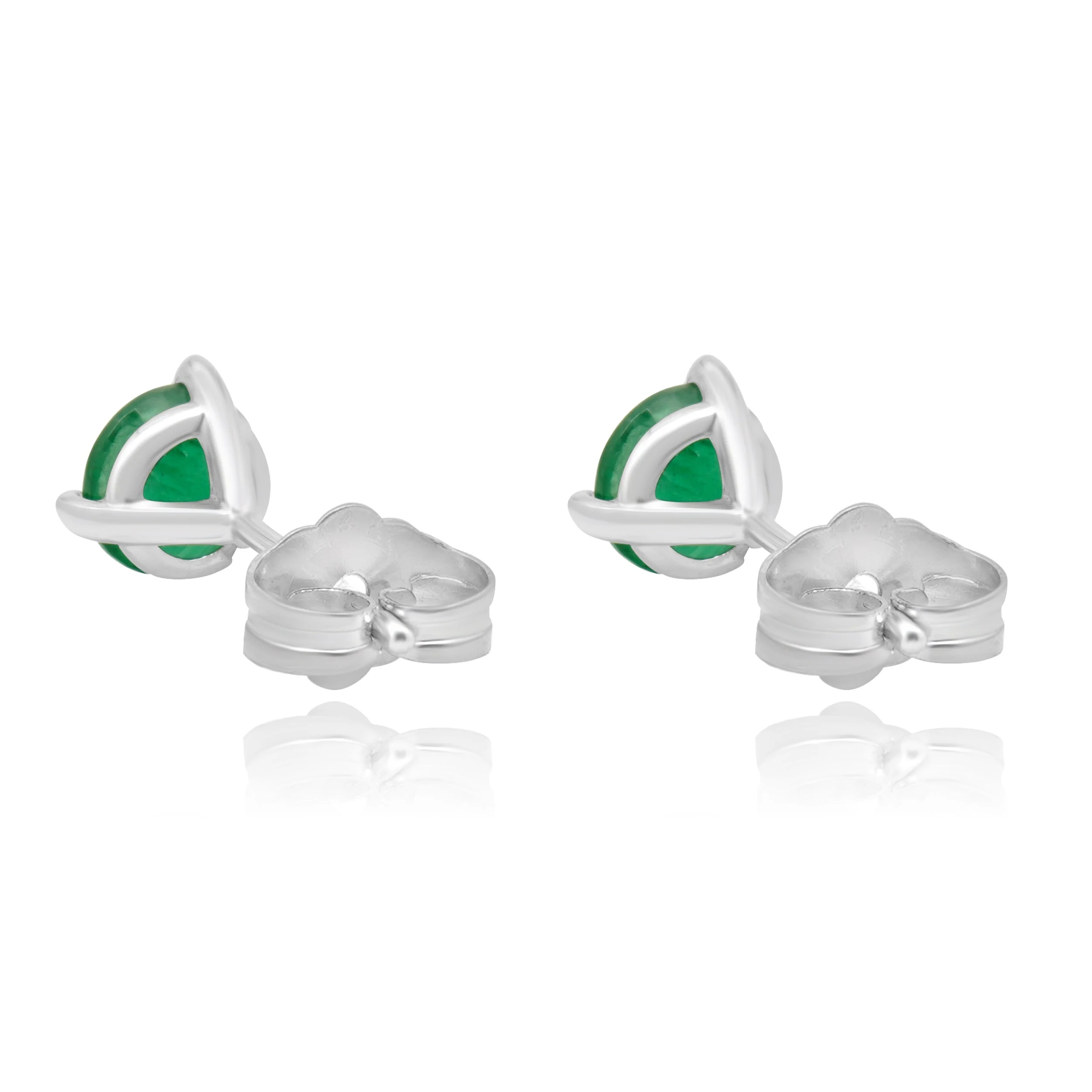 14 Karat White Gold 3-Prong Set Round Emerald Cut Martini Stud Earrings - Image 3