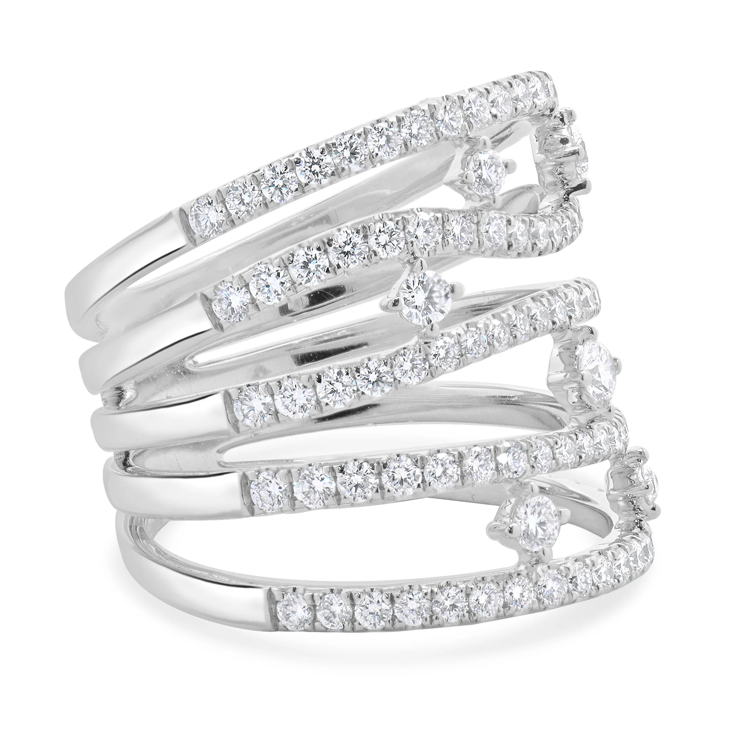 14 Karat White Gold 5 Row Sprinkled Diamond Fashion Ring - Image 3
