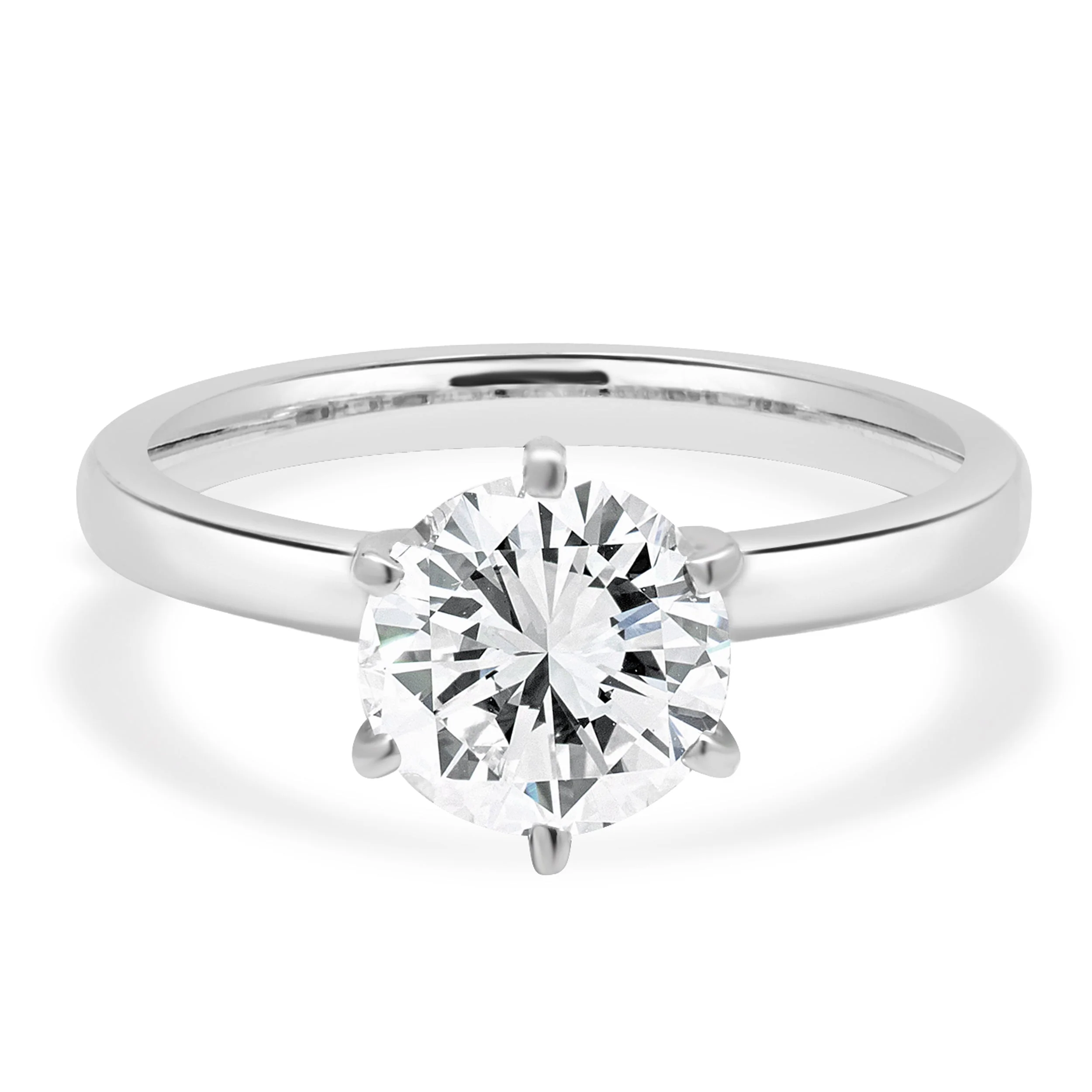 14 Karat White Gold 6-Prong Set Round Brilliant Cut Diamond Solitaire Engagement Ring