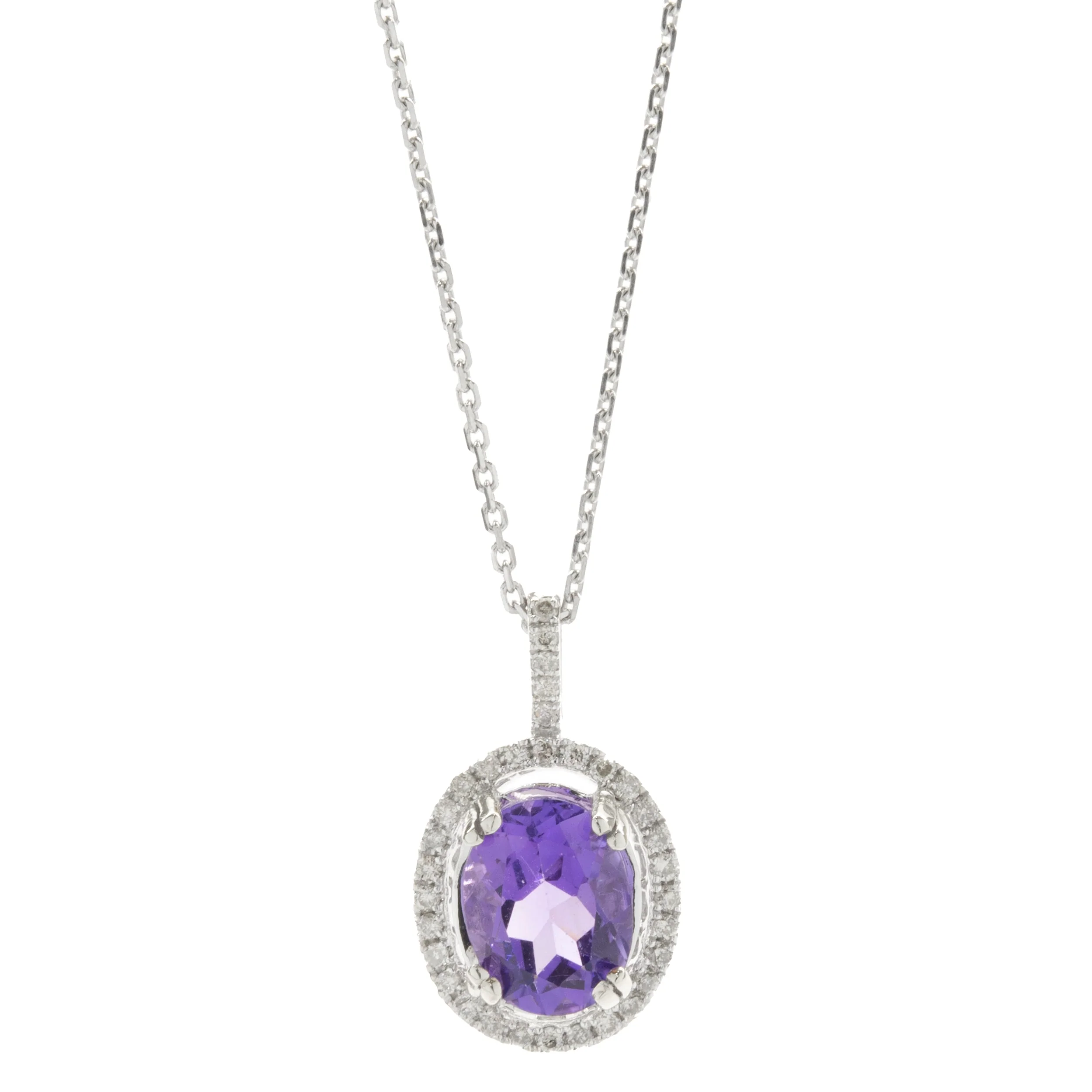14 Karat White Gold Amethyst and Diamond Necklace
