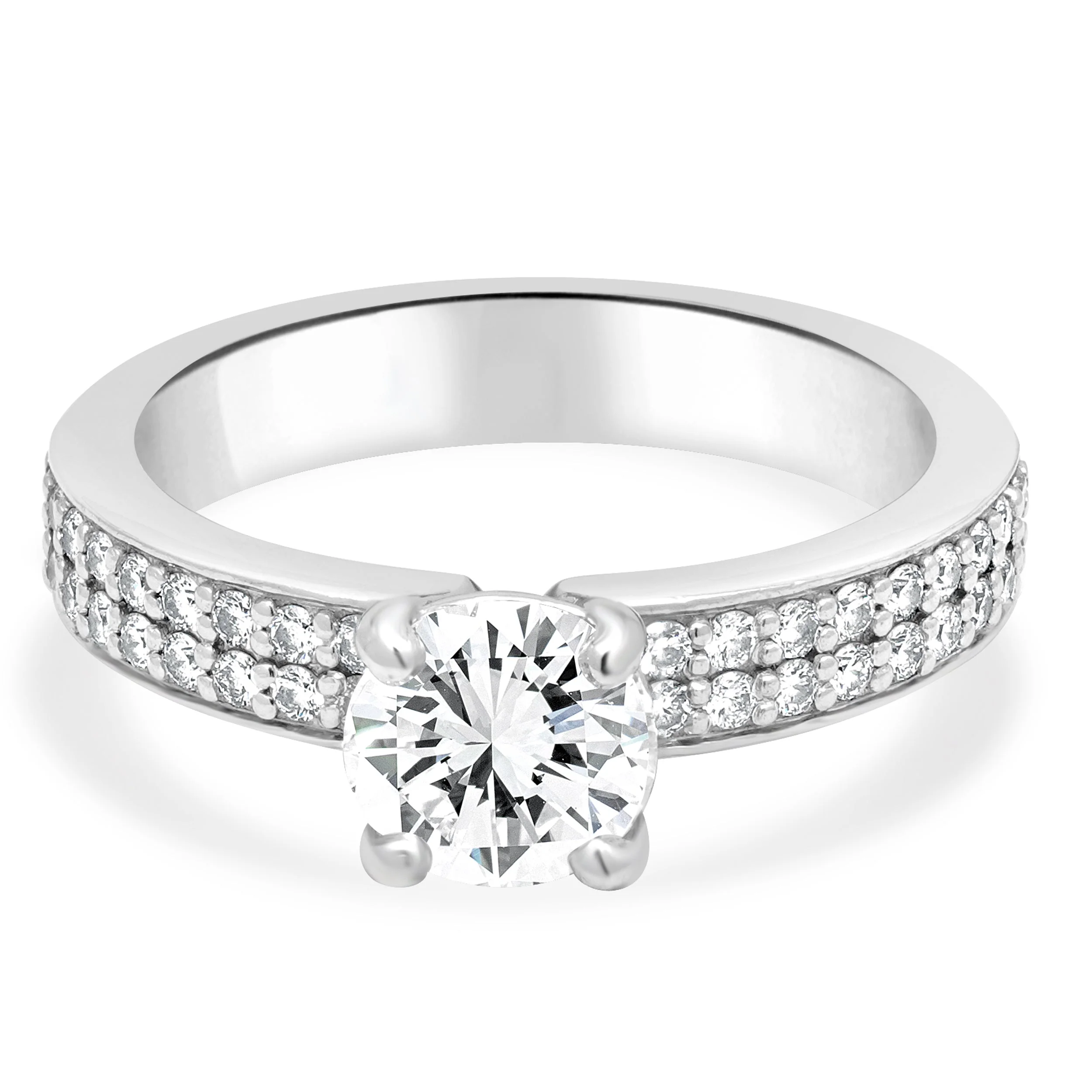 14 Karat White Gold and GIA Certified Round Brilliant Cut Diamond 2-Row Engagement Ring