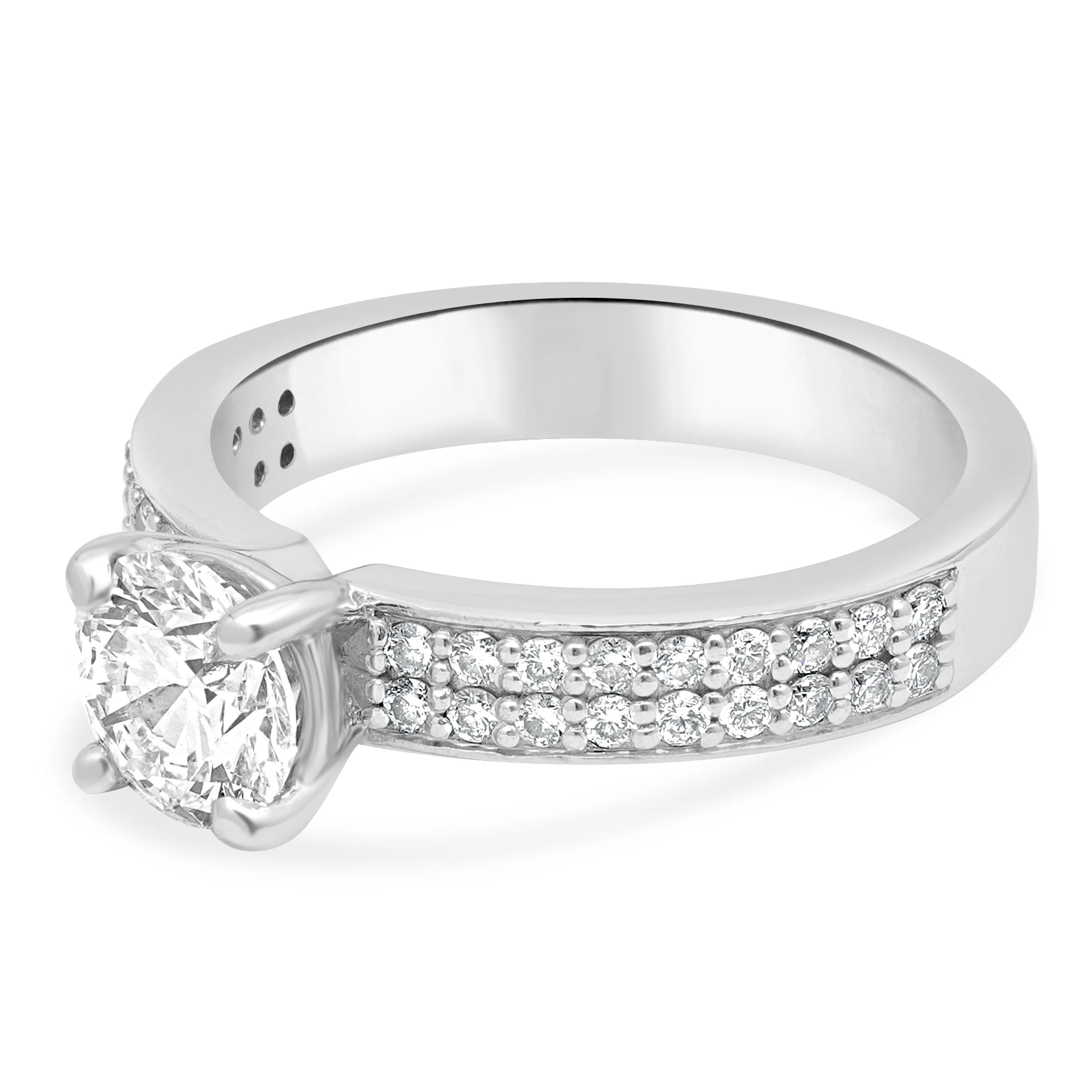 14 Karat White Gold and GIA Certified Round Brilliant Cut Diamond 2-Row Engagement Ring - Image 2