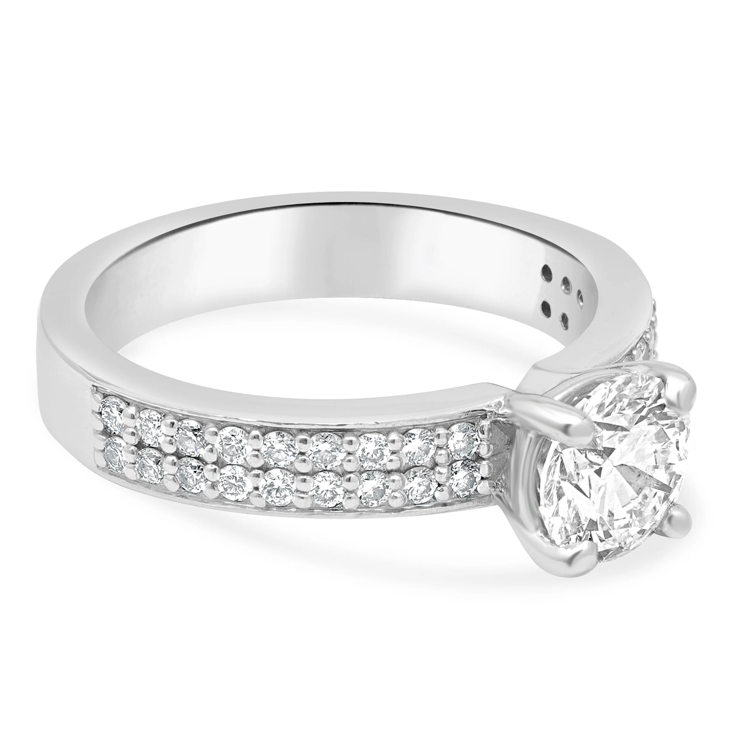 14 Karat White Gold and GIA Certified Round Brilliant Cut Diamond 2-Row Engagement Ring - Image 3