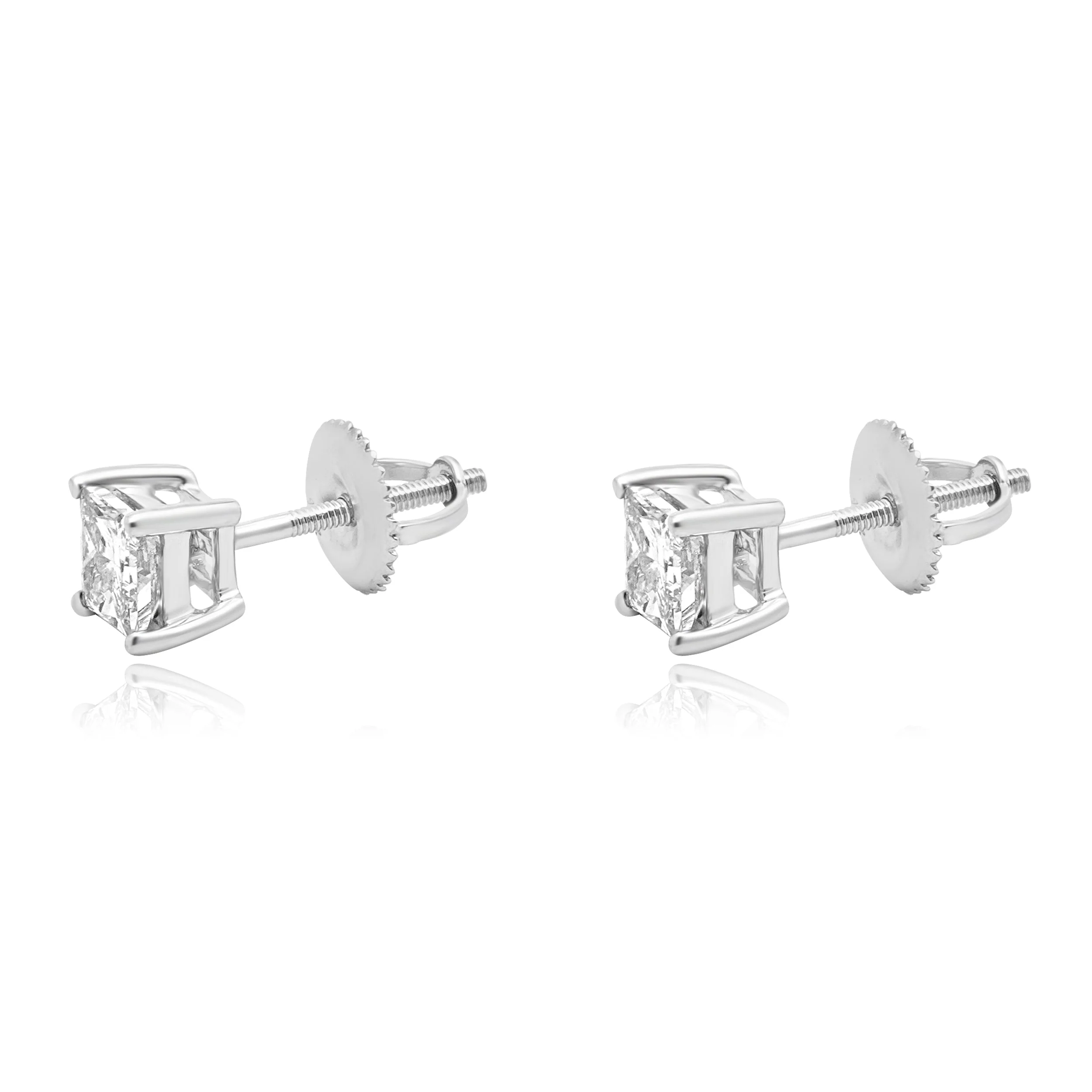 14 Karat White Gold and Princess Cut Diamond Stud Earrings - Image 2