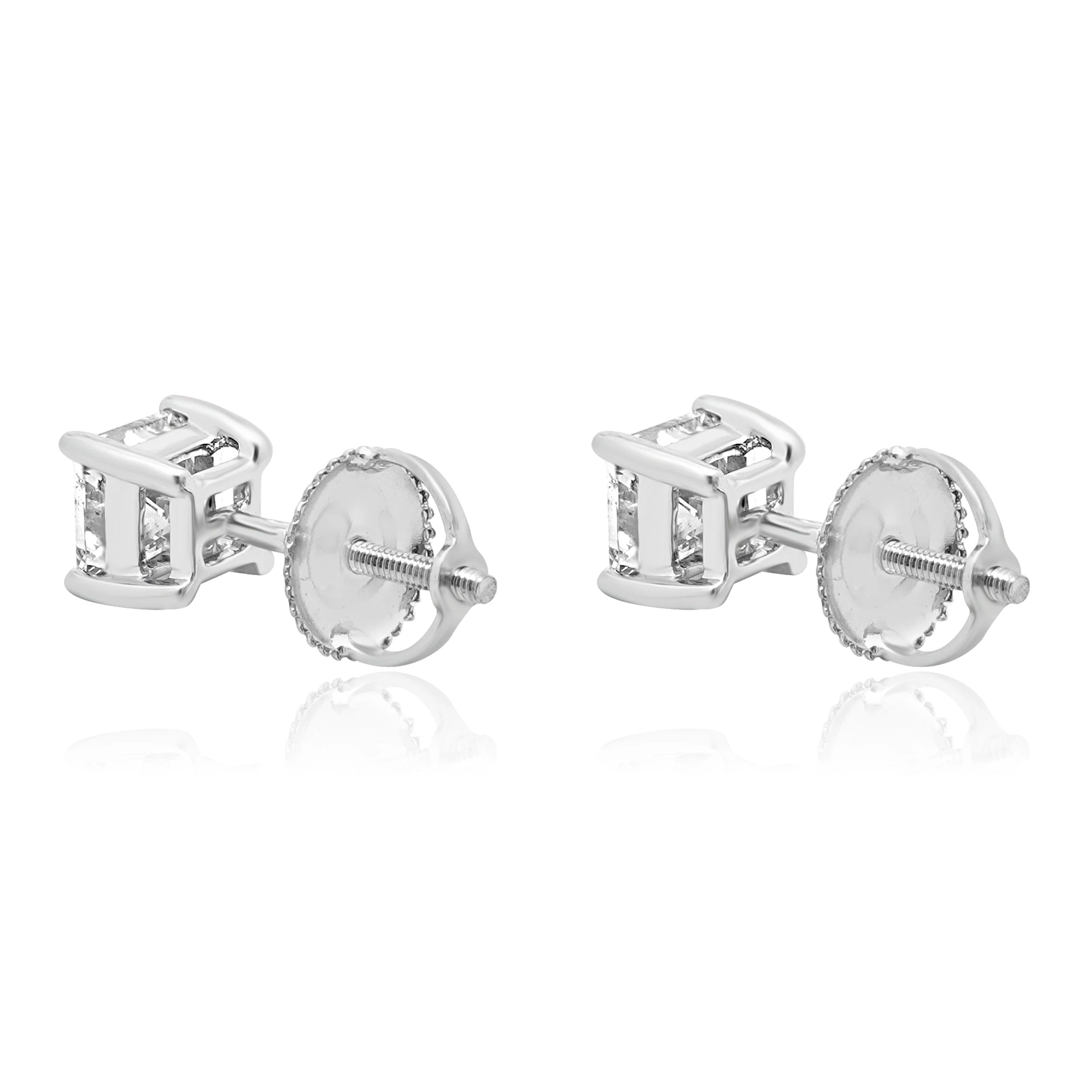 14 Karat White Gold and Princess Cut Diamond Stud Earrings - Image 3