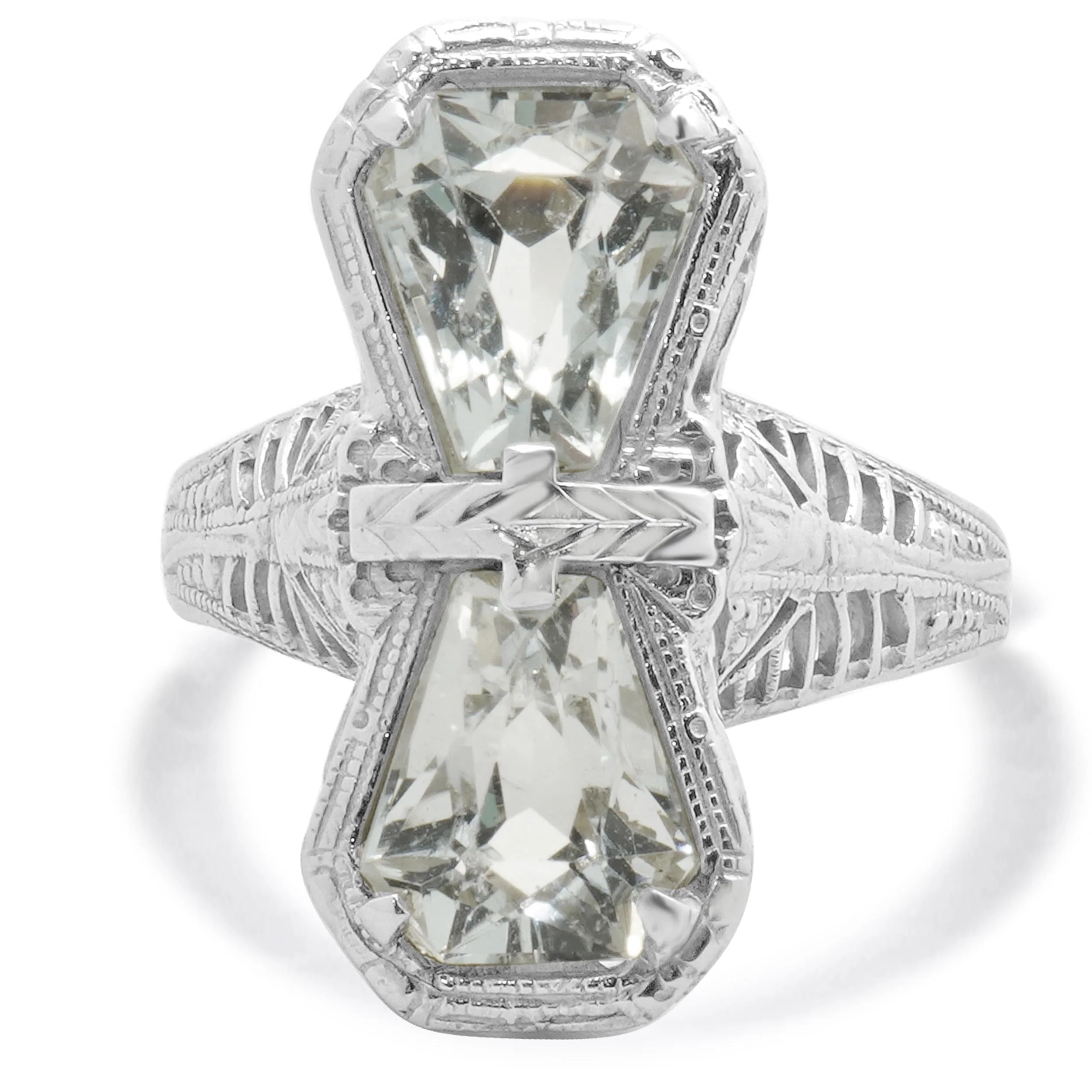 14 Karat White Gold Aquamarine Filigree Ring