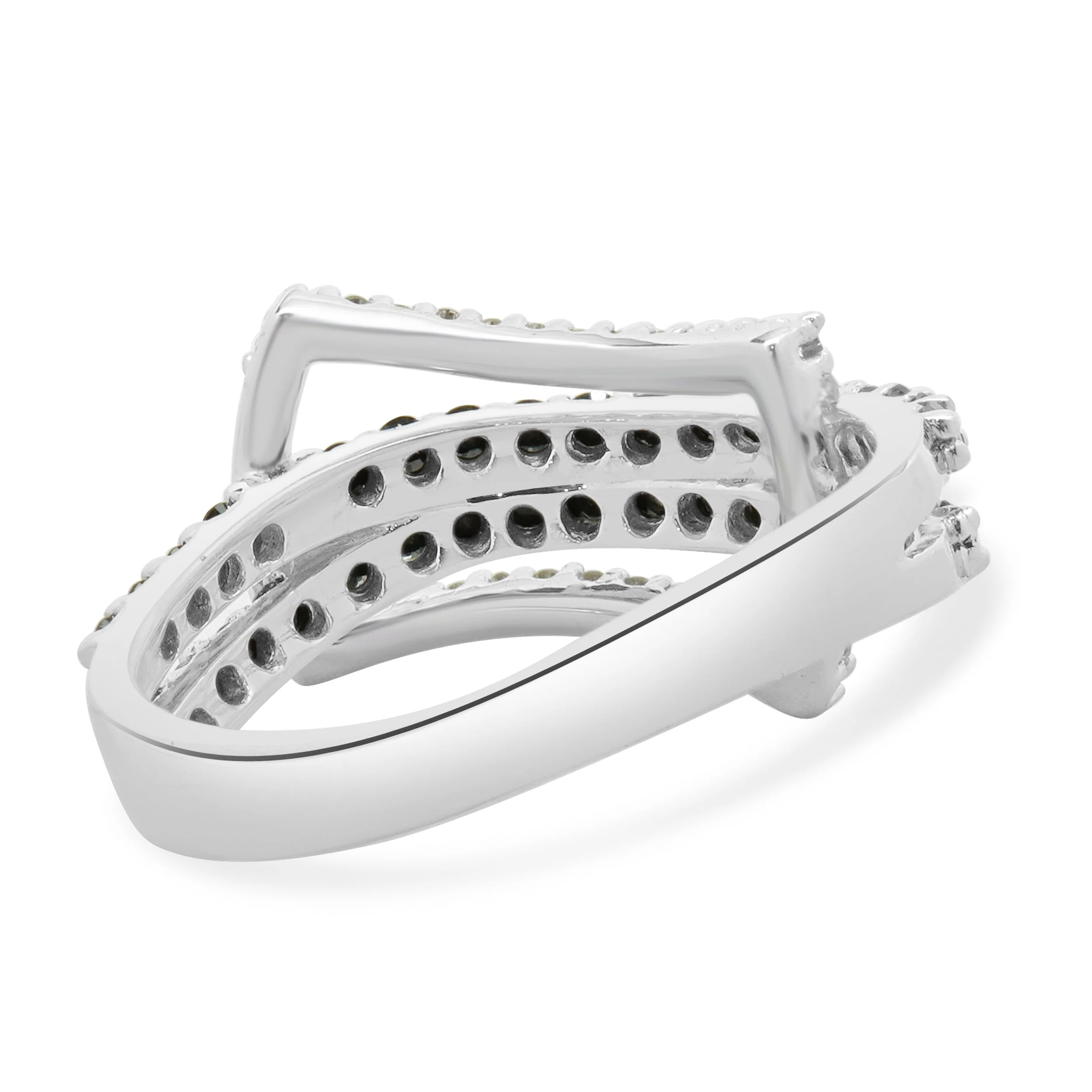 14 Karat White Gold Black and White Diamond Buckle Style Ring - Image 4