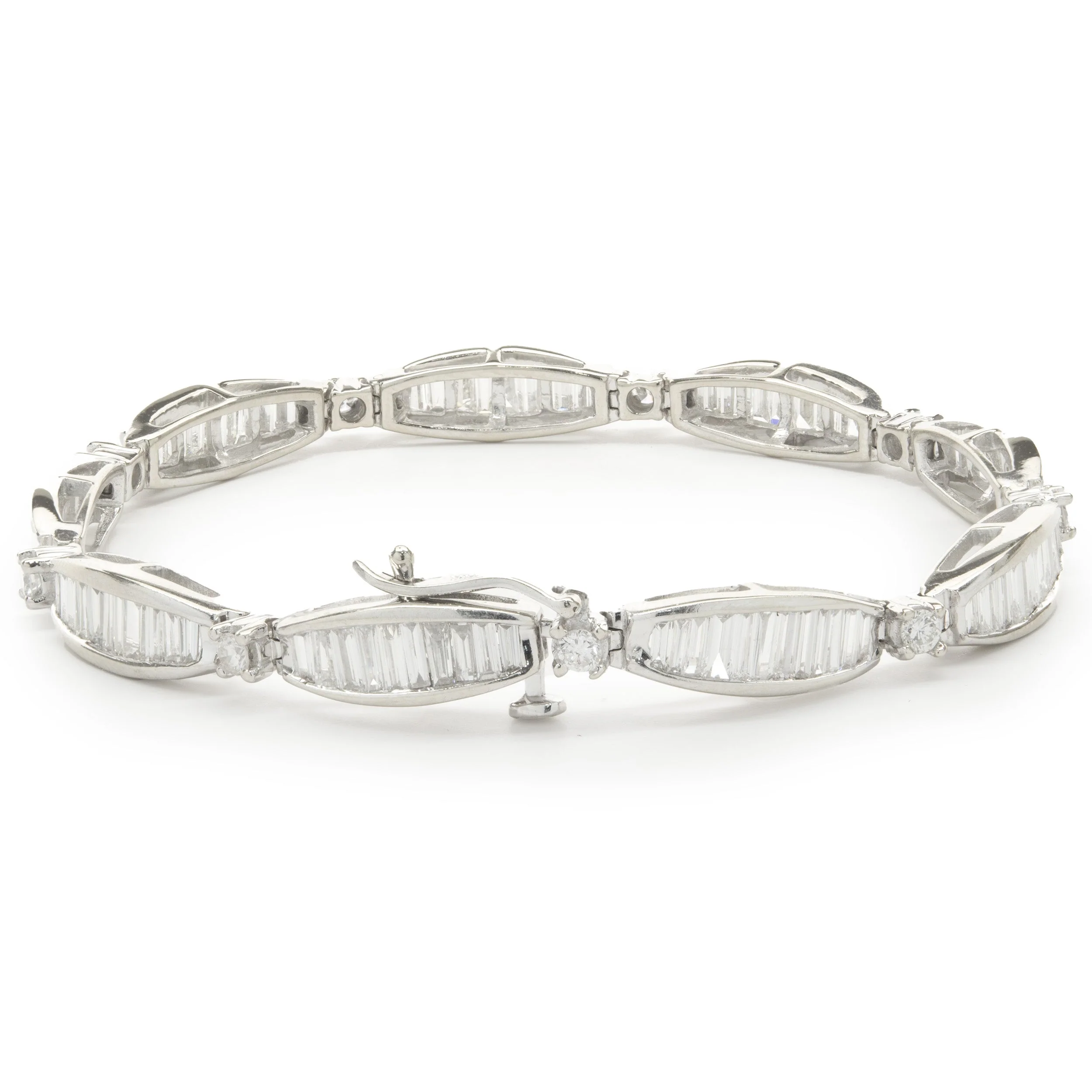 14 Karat White Gold Channel Set Baguette Diamond Link Bracelet - Image 2