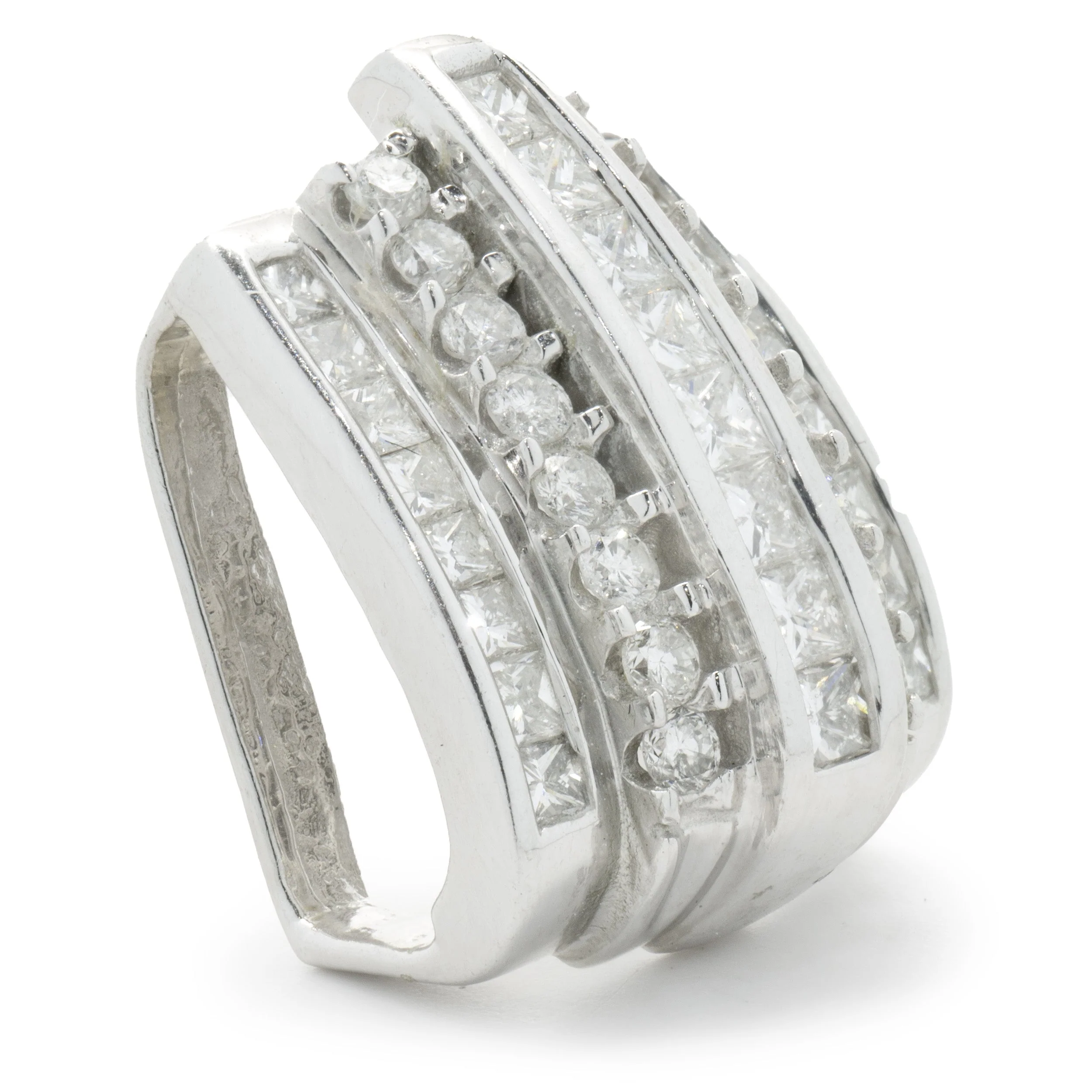 14 Karat White Gold Channel Set Princess and Round Brilliant Cut Diamond Slide Pendant - Image 2
