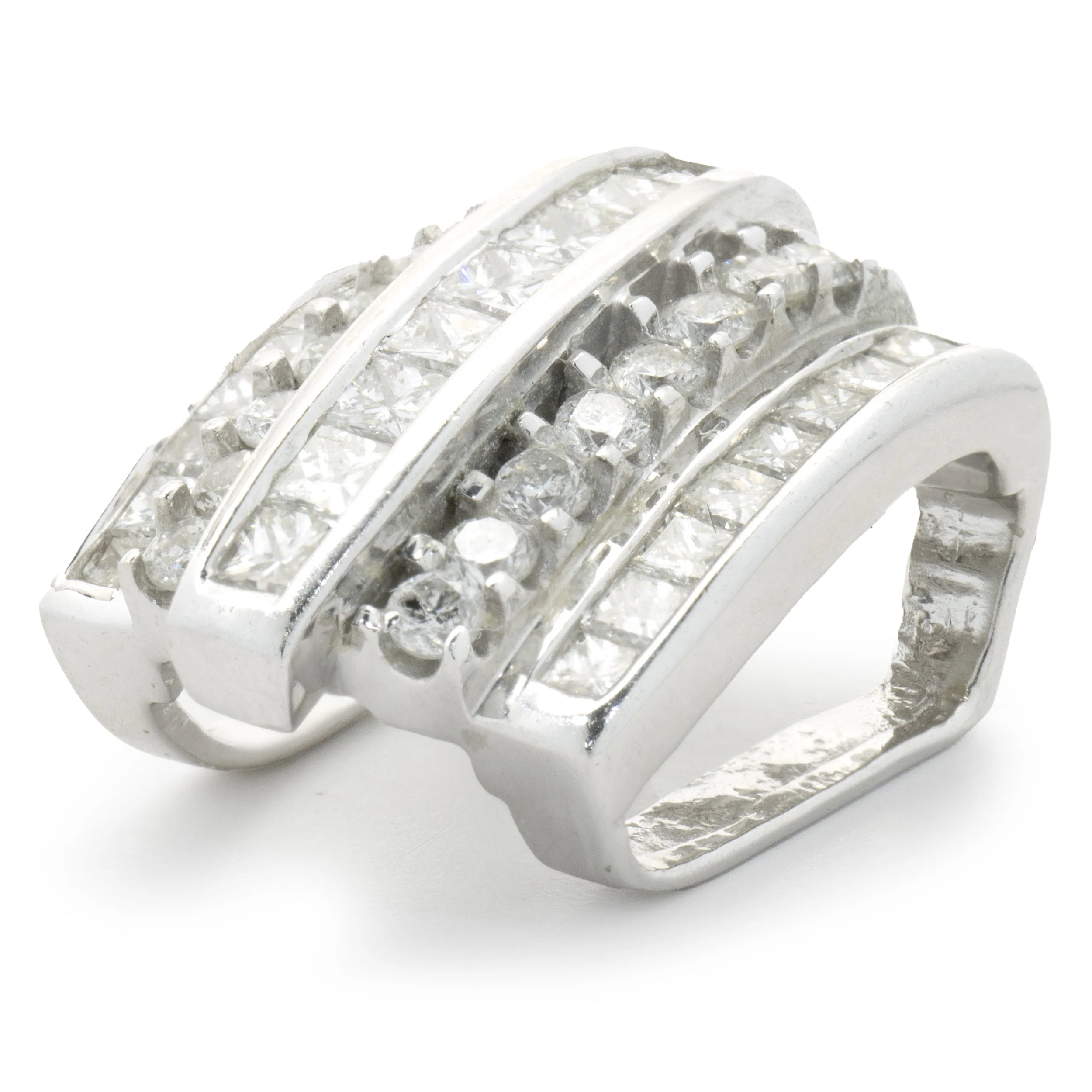 14 Karat White Gold Channel Set Princess and Round Brilliant Cut Diamond Slide Pendant - Image 4