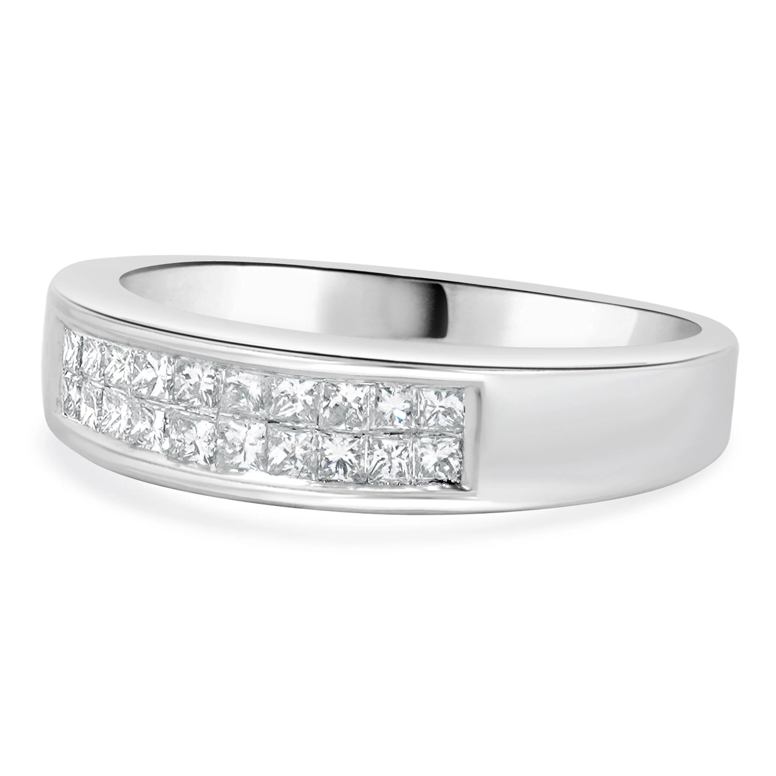 14 Karat White Gold Channel Set Princess Cut Invisible Set Diamond Band - Image 2