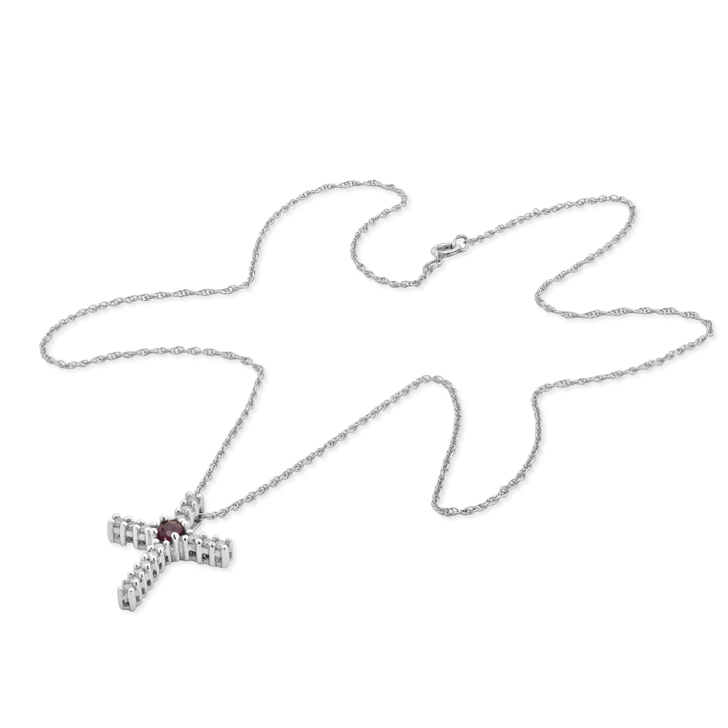 14 Karat White Gold Diamond and Ruby Cross Necklace - Image 2