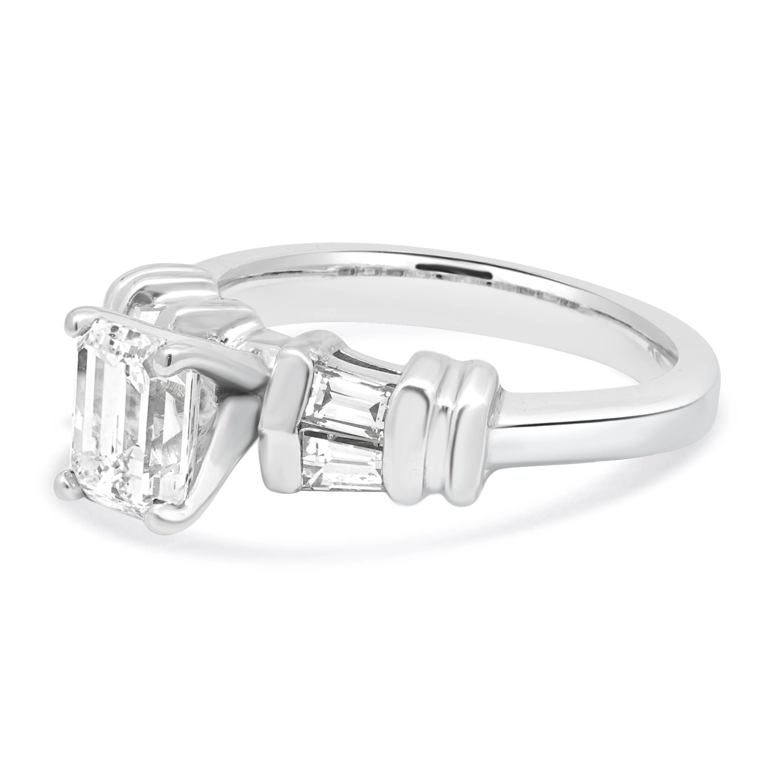 14 Karat White Gold Diamond Engagement Ring w/ Baguette Accents - Image 2