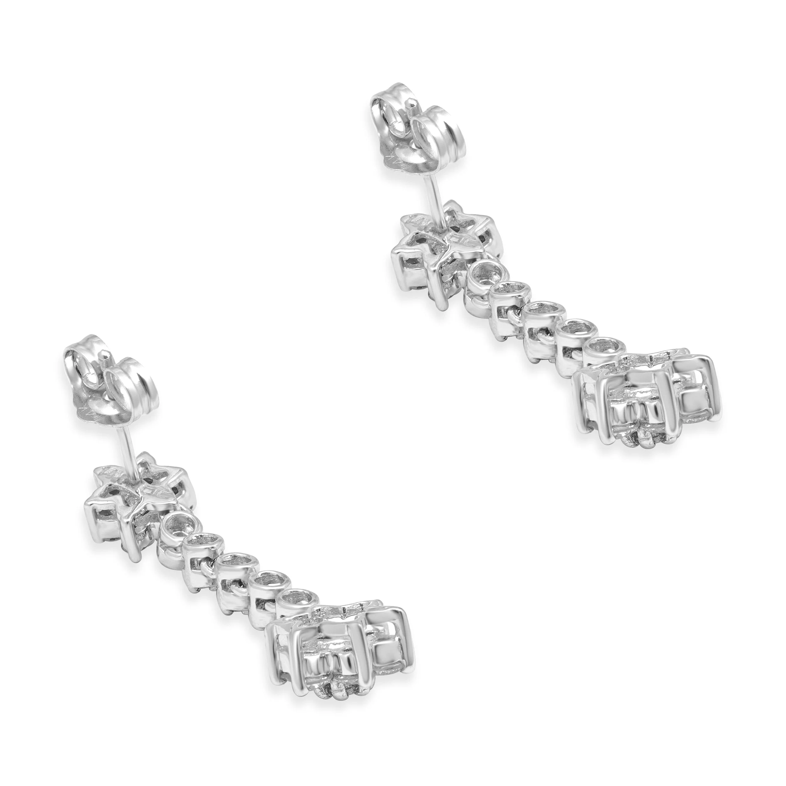 14 Karat White Gold Diamond Flower Drop Earrings - Image 3