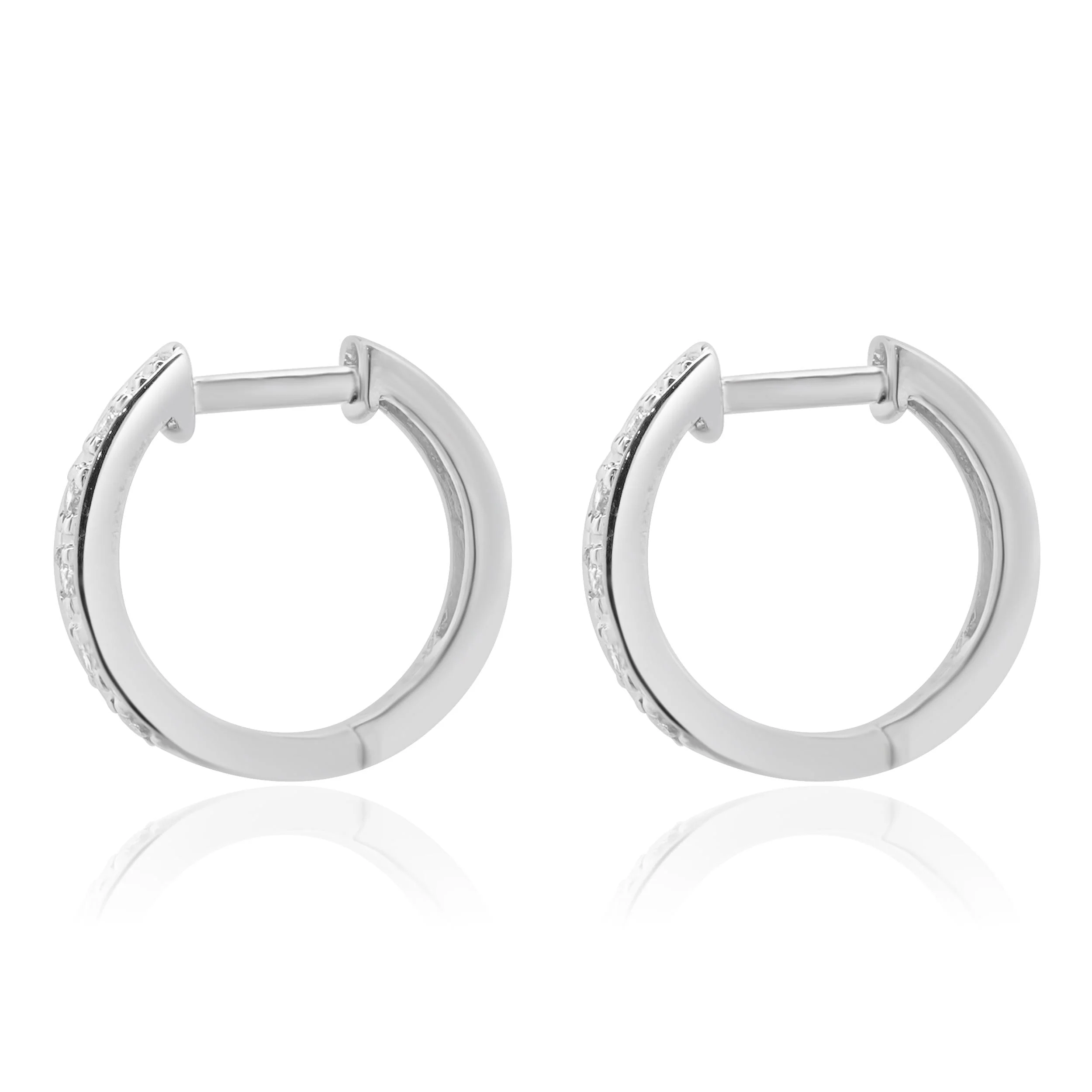 14 Karat White Gold Diamond Half Hoop Earrings - Image 2