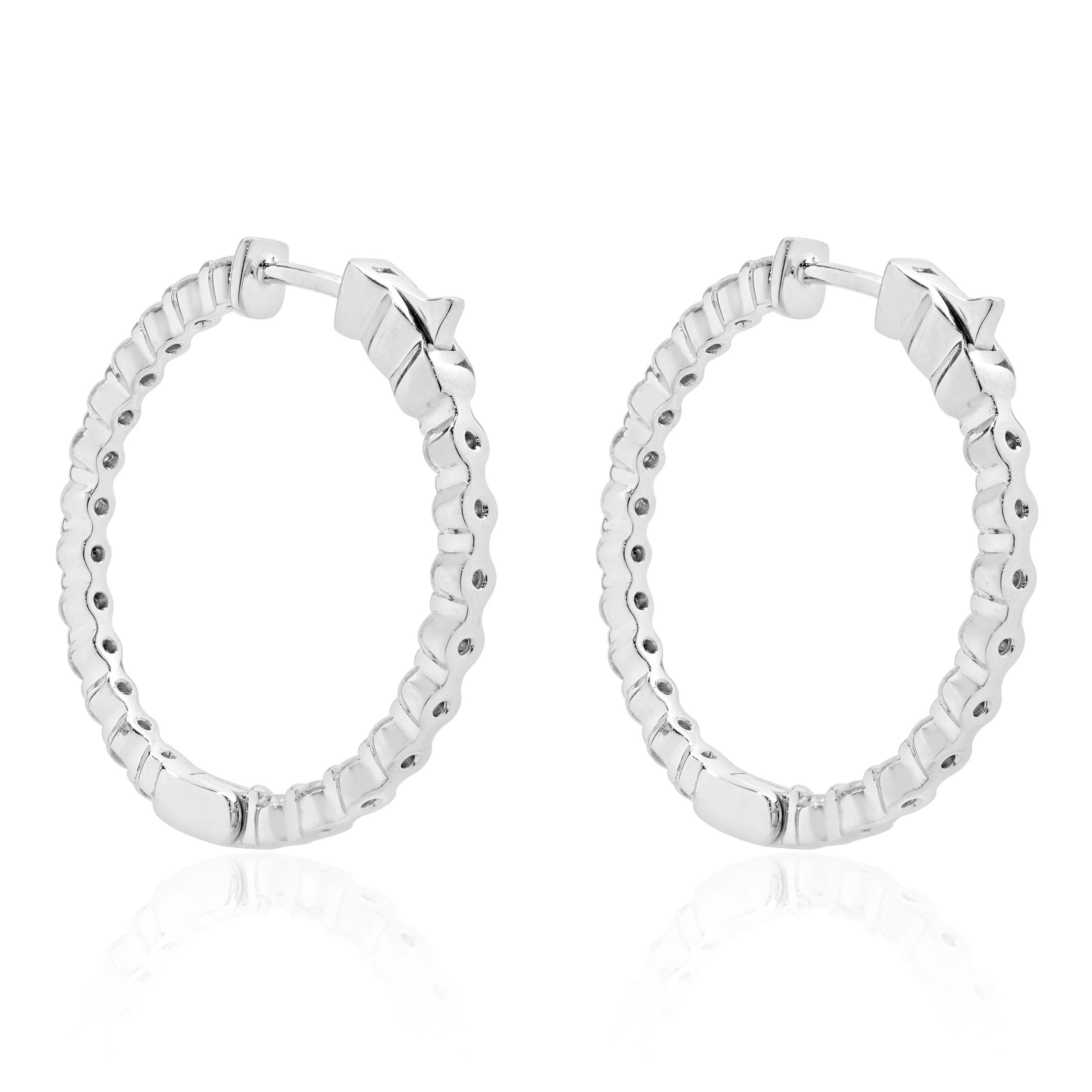 14 Karat White Gold Diamond Inside Outside Hoop Earrings - Image 3