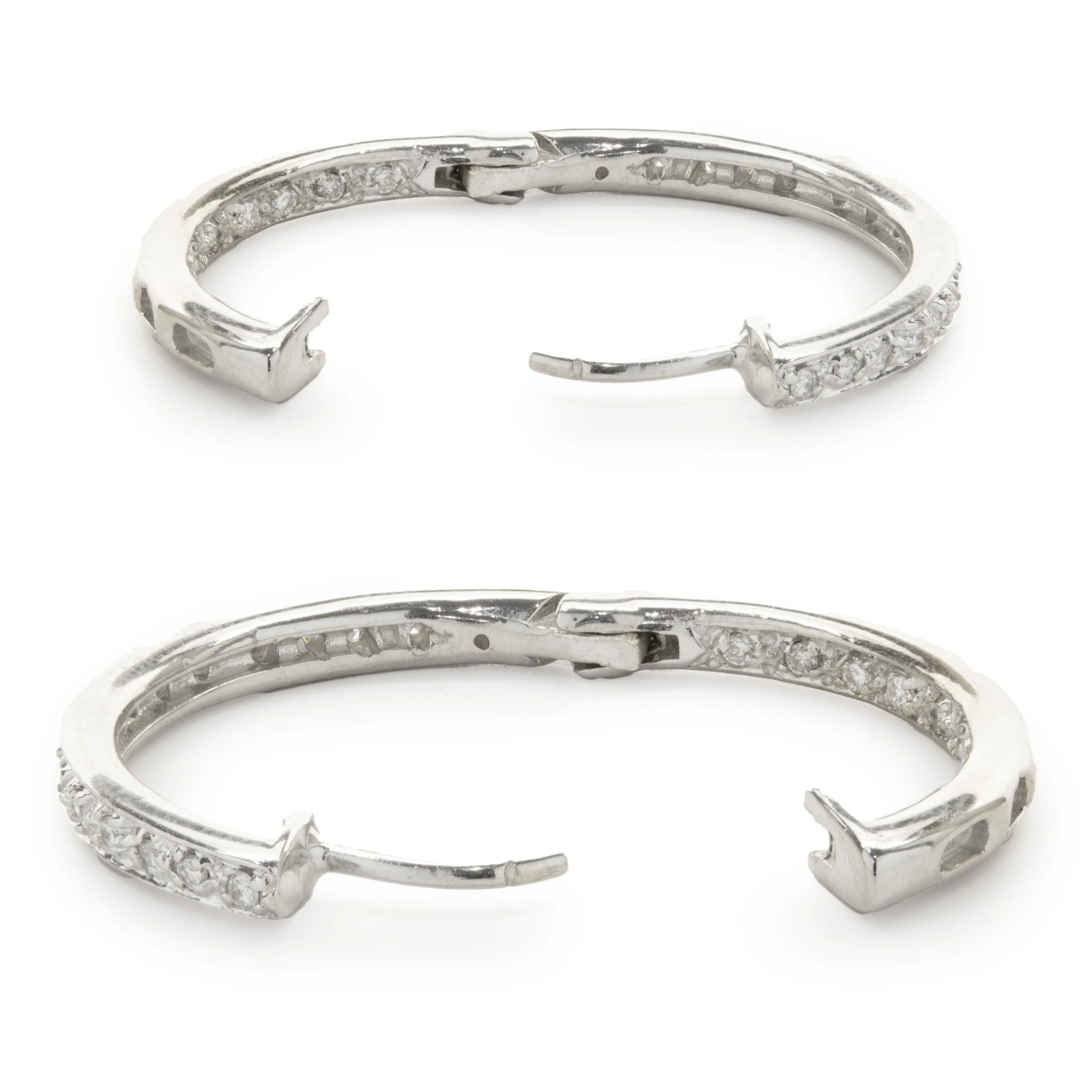 14 Karat White Gold Diamond Inside Outside Hoop Earrings - Image 3