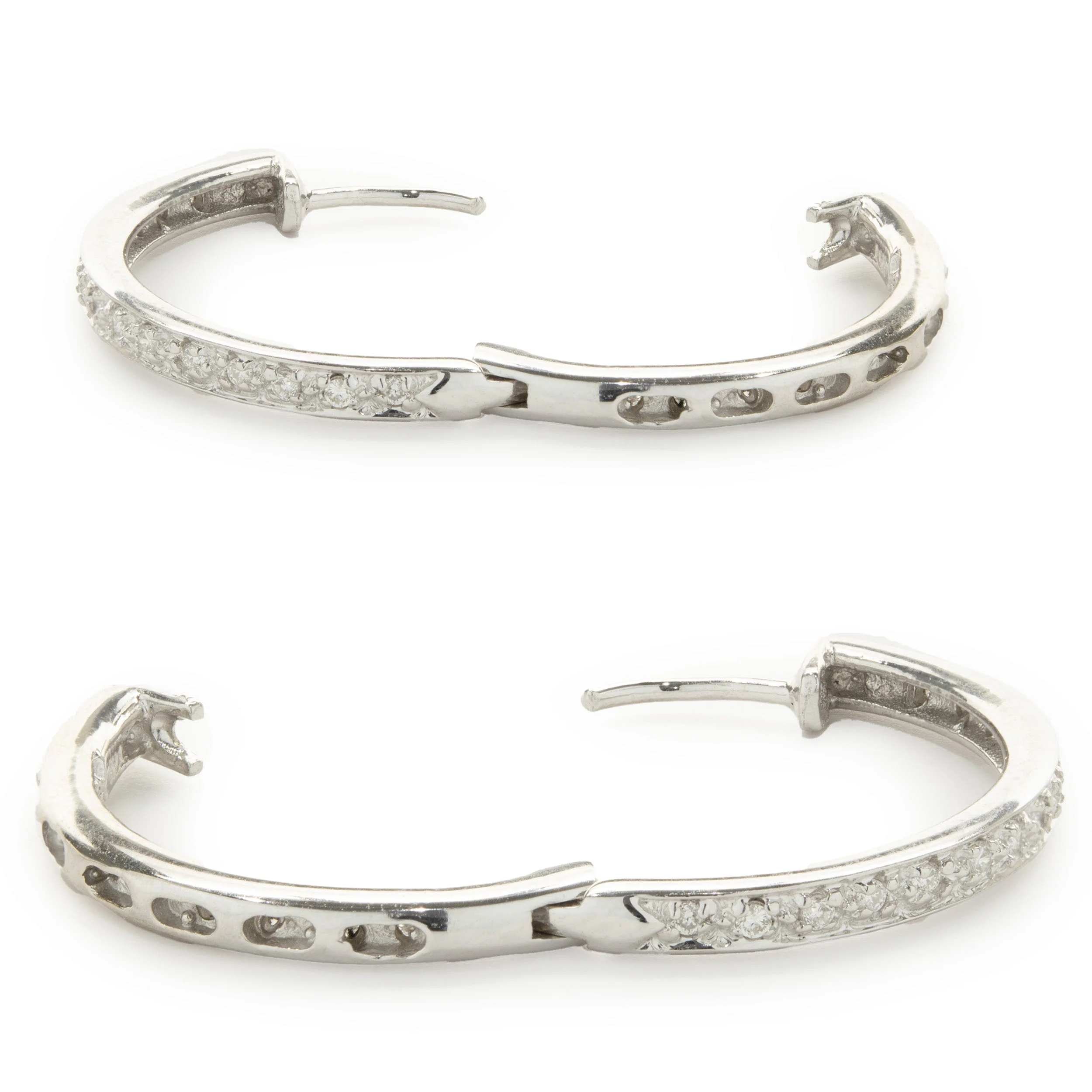 14 Karat White Gold Diamond Inside Outside Hoop Earrings - Image 4