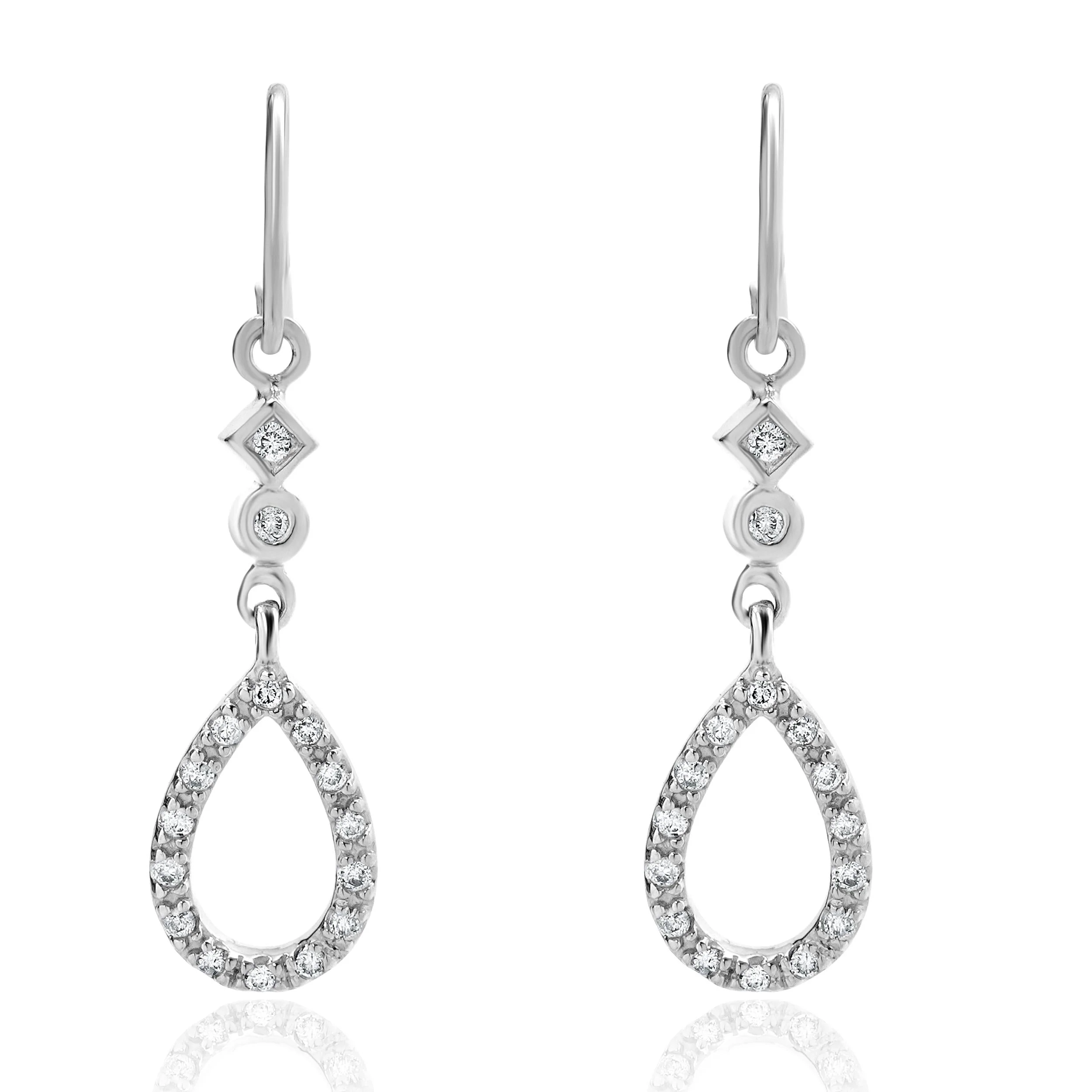 14 Karat White Gold Diamond Open Drop Earrings