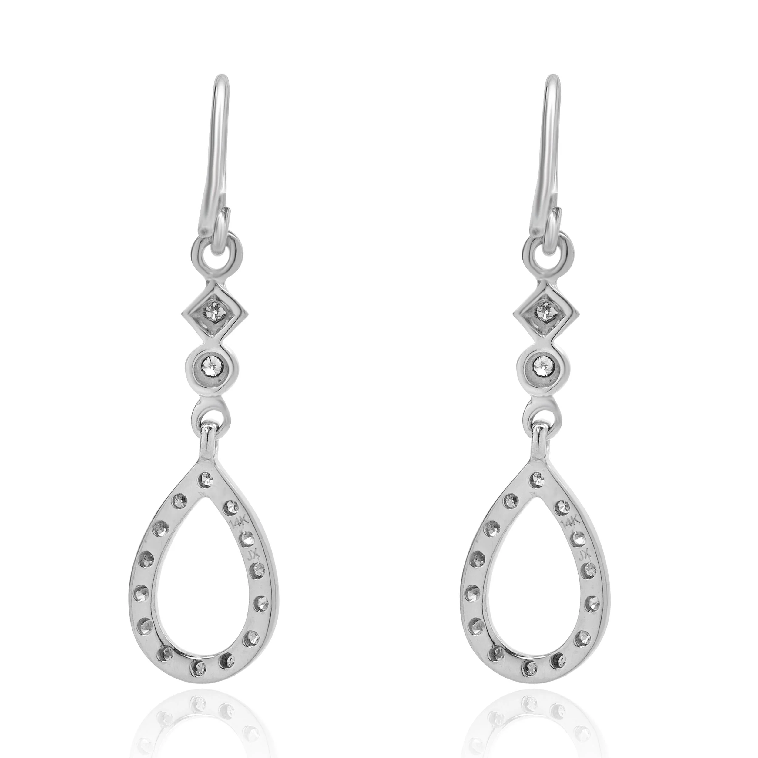 14 Karat White Gold Diamond Open Drop Earrings - Image 2
