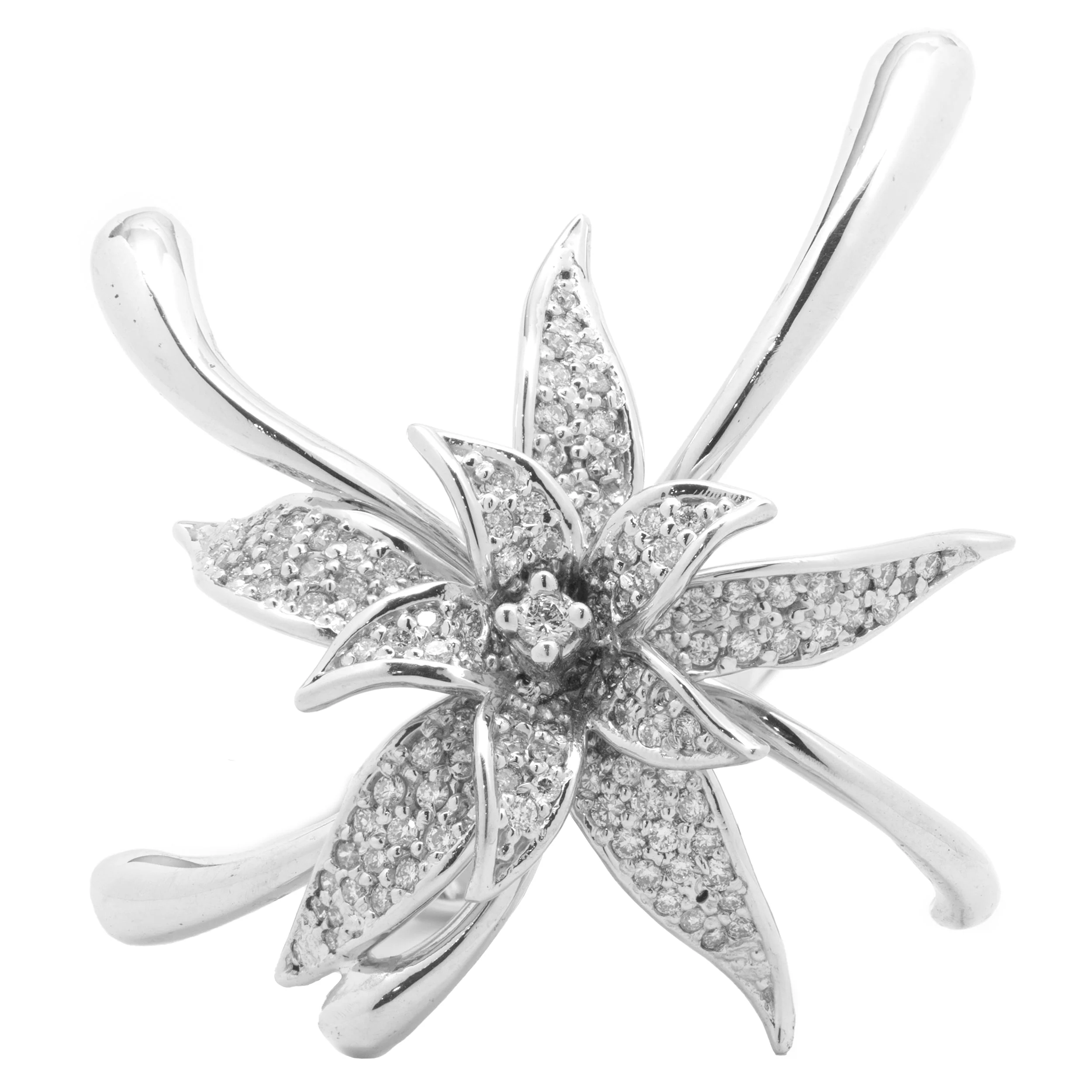 14 Karat White Gold Diamond Star Flower Ring