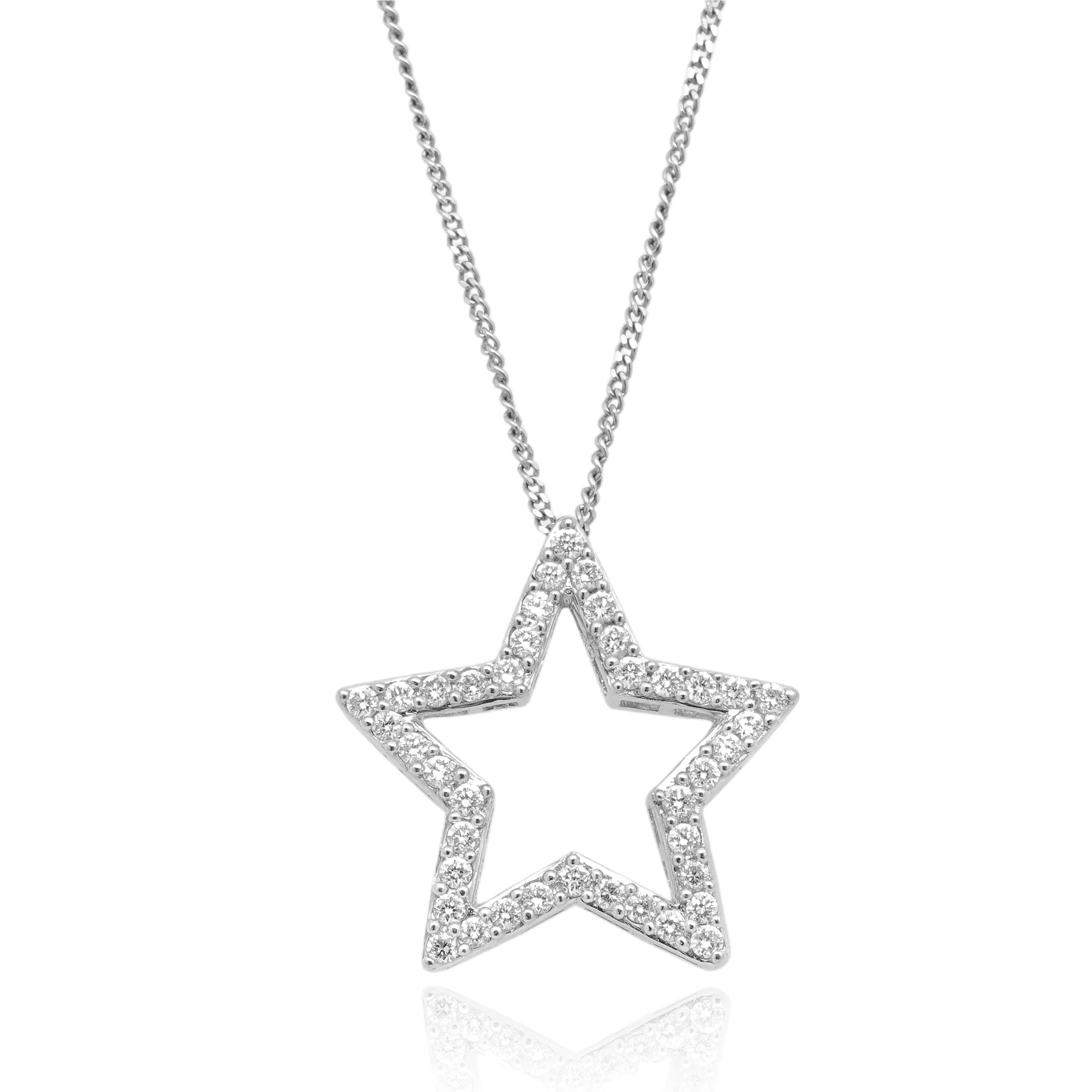14 Karat White Gold Diamond Star Pendant Necklace
