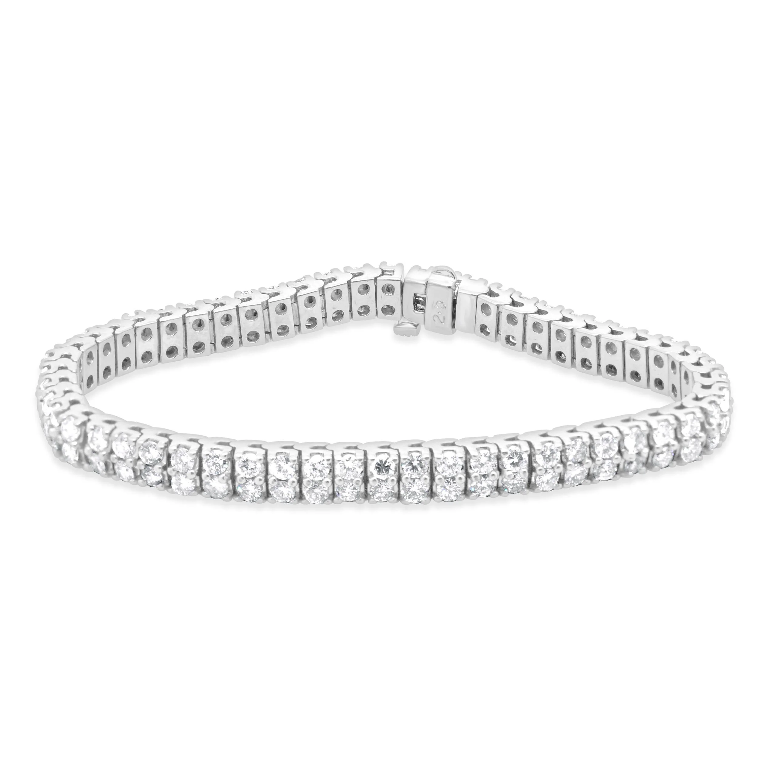 14 Karat White Gold Double Row Diamond Inline Tennis Bracelet