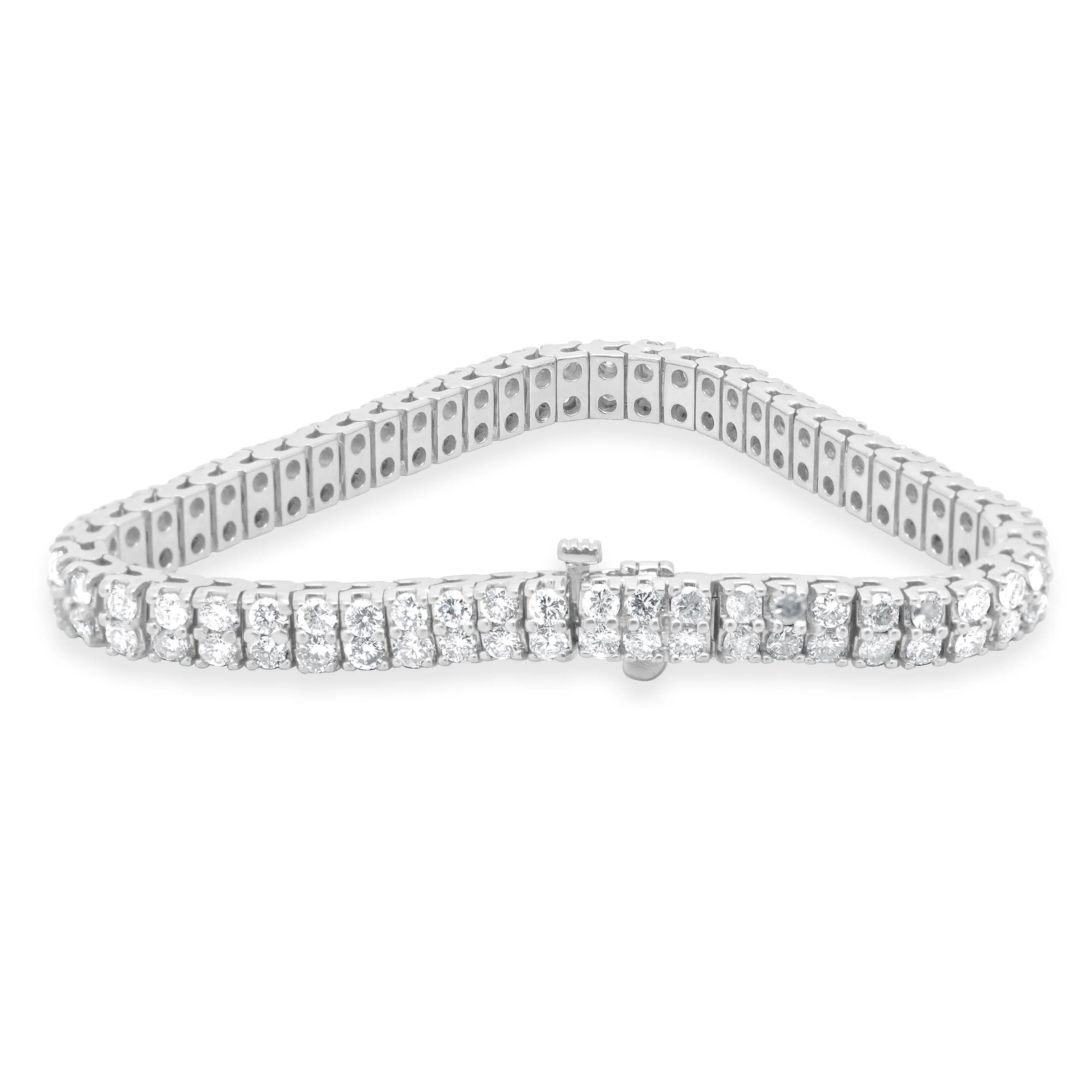 14 Karat White Gold Double Row Diamond Inline Tennis Bracelet - Image 3