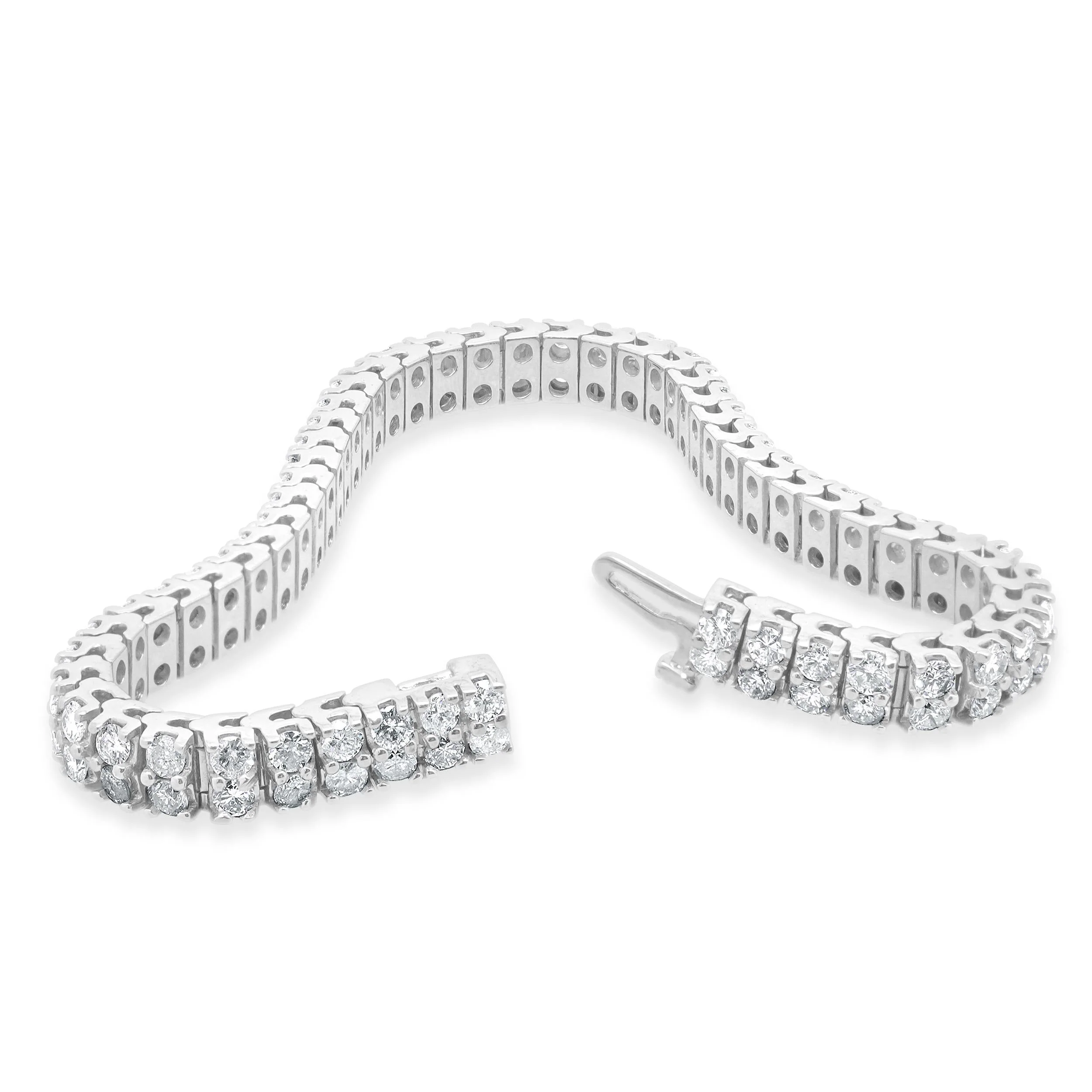 14 Karat White Gold Double Row Diamond Inline Tennis Bracelet - Image 4