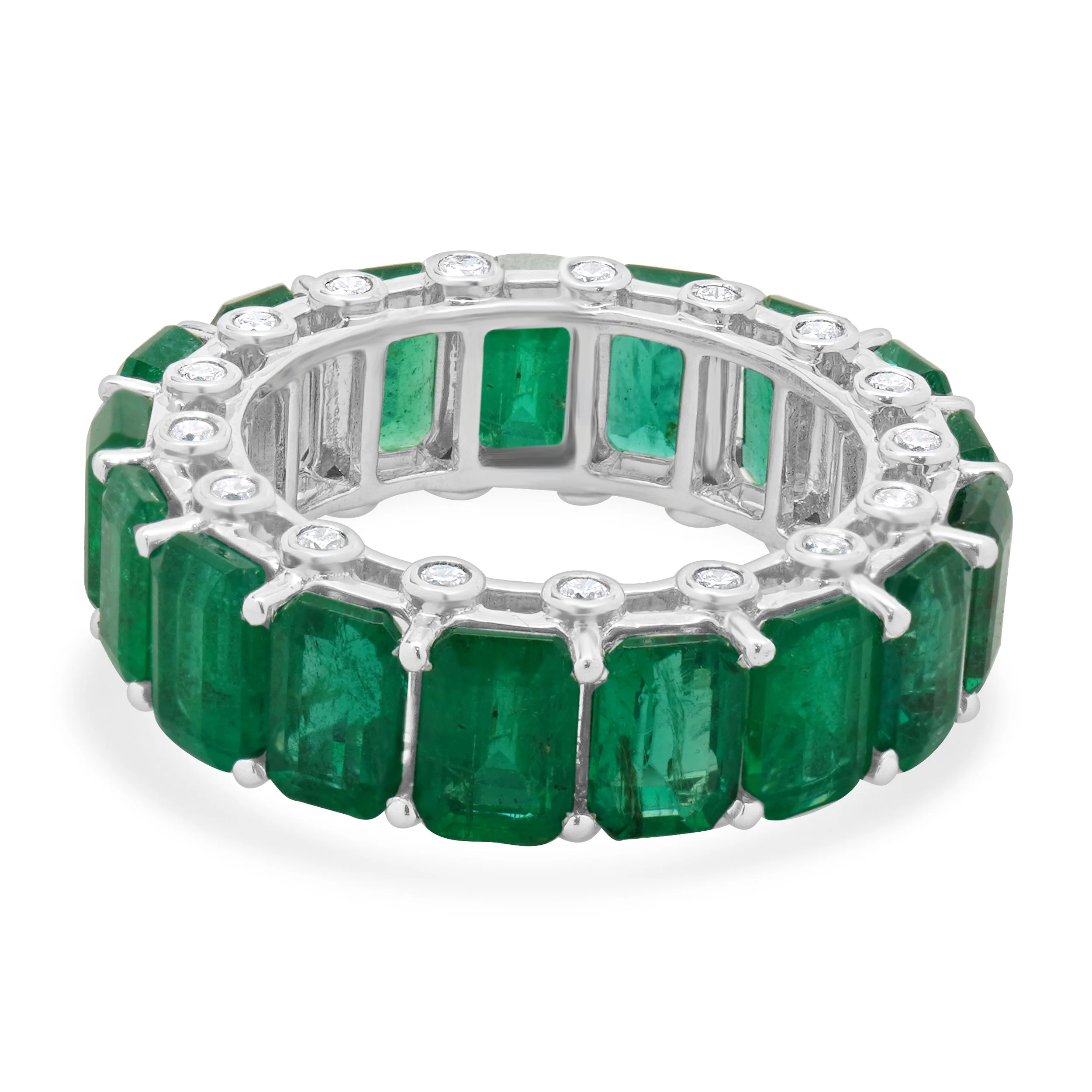 14 Karat White Gold Emerald and Diamond Eternity Band