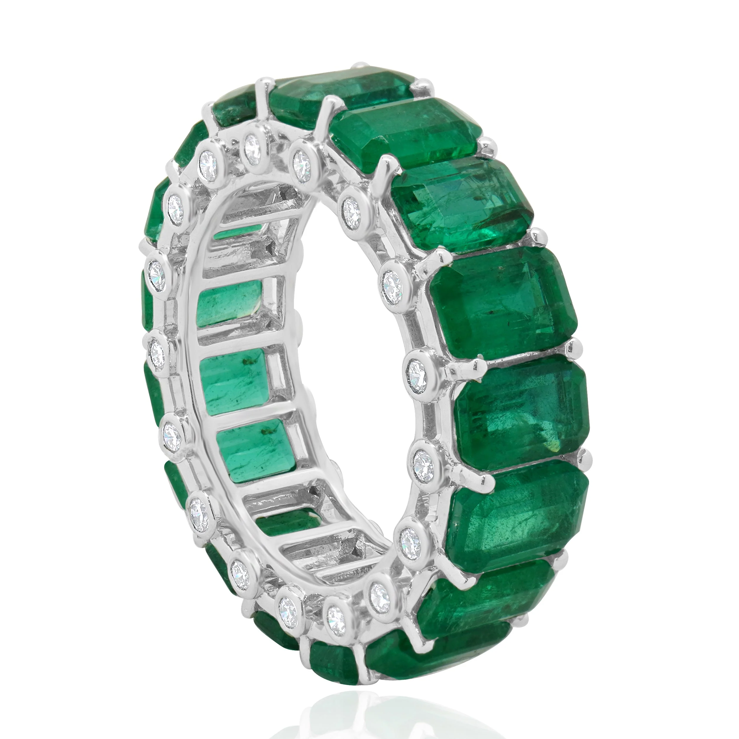 14 Karat White Gold Emerald and Diamond Eternity Band - Image 2