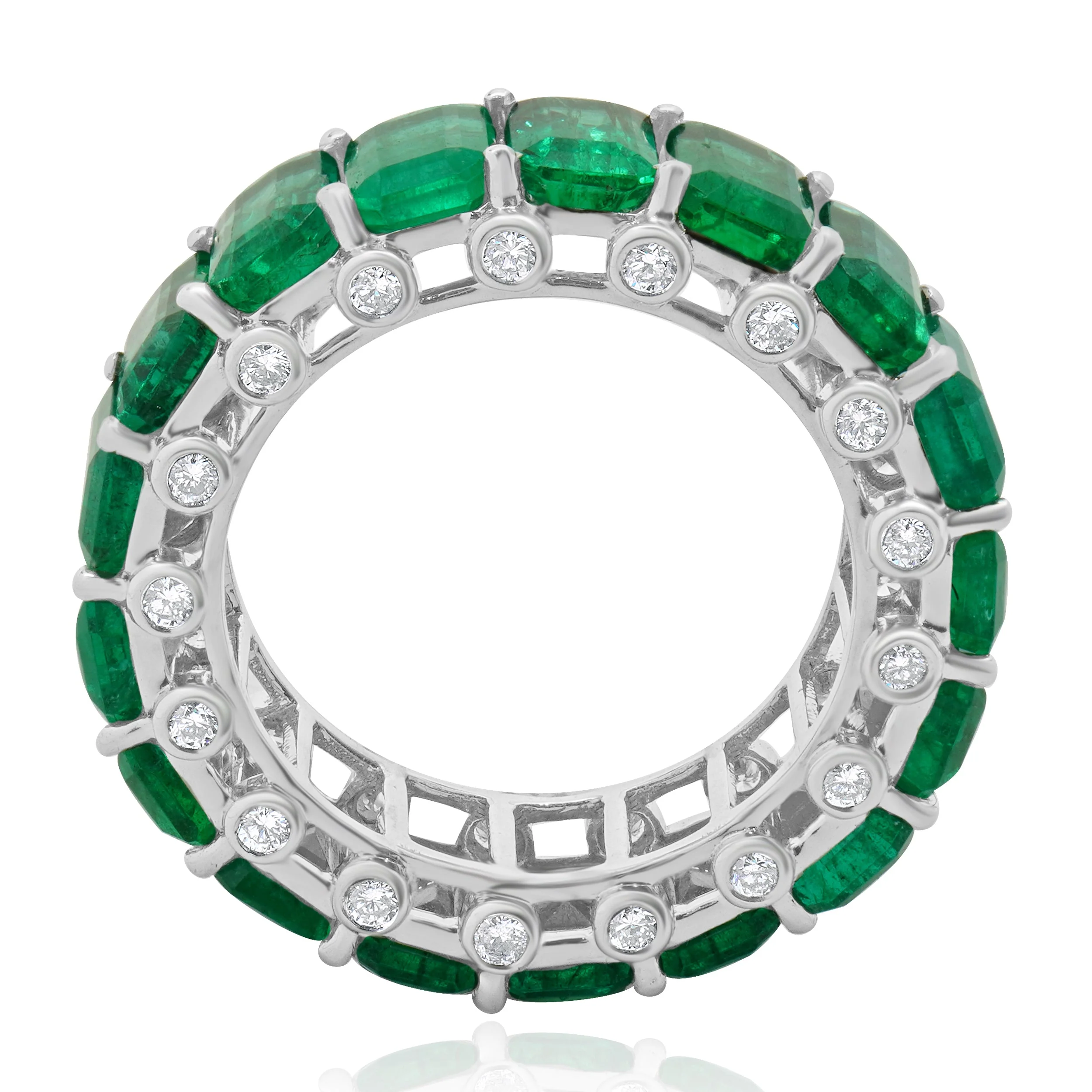 14 Karat White Gold Emerald and Diamond Eternity Band - Image 3