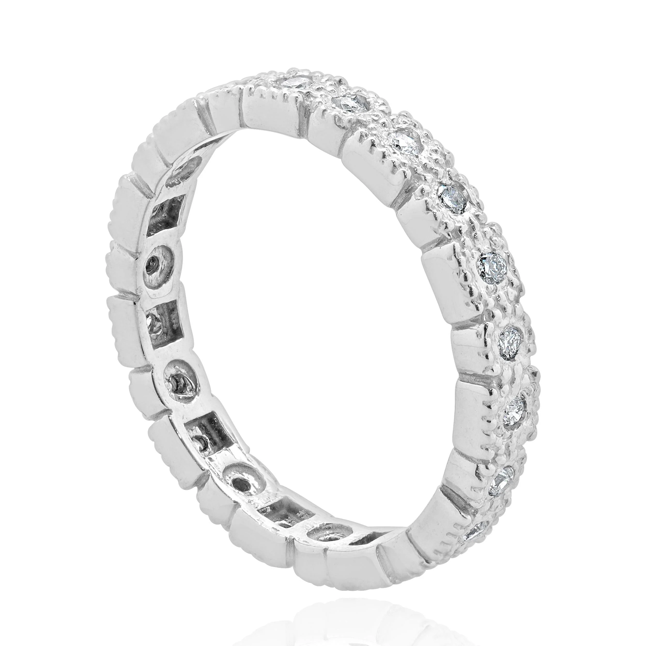 14 Karat White Gold Filigree Multi Shape Diamond Band - Image 3